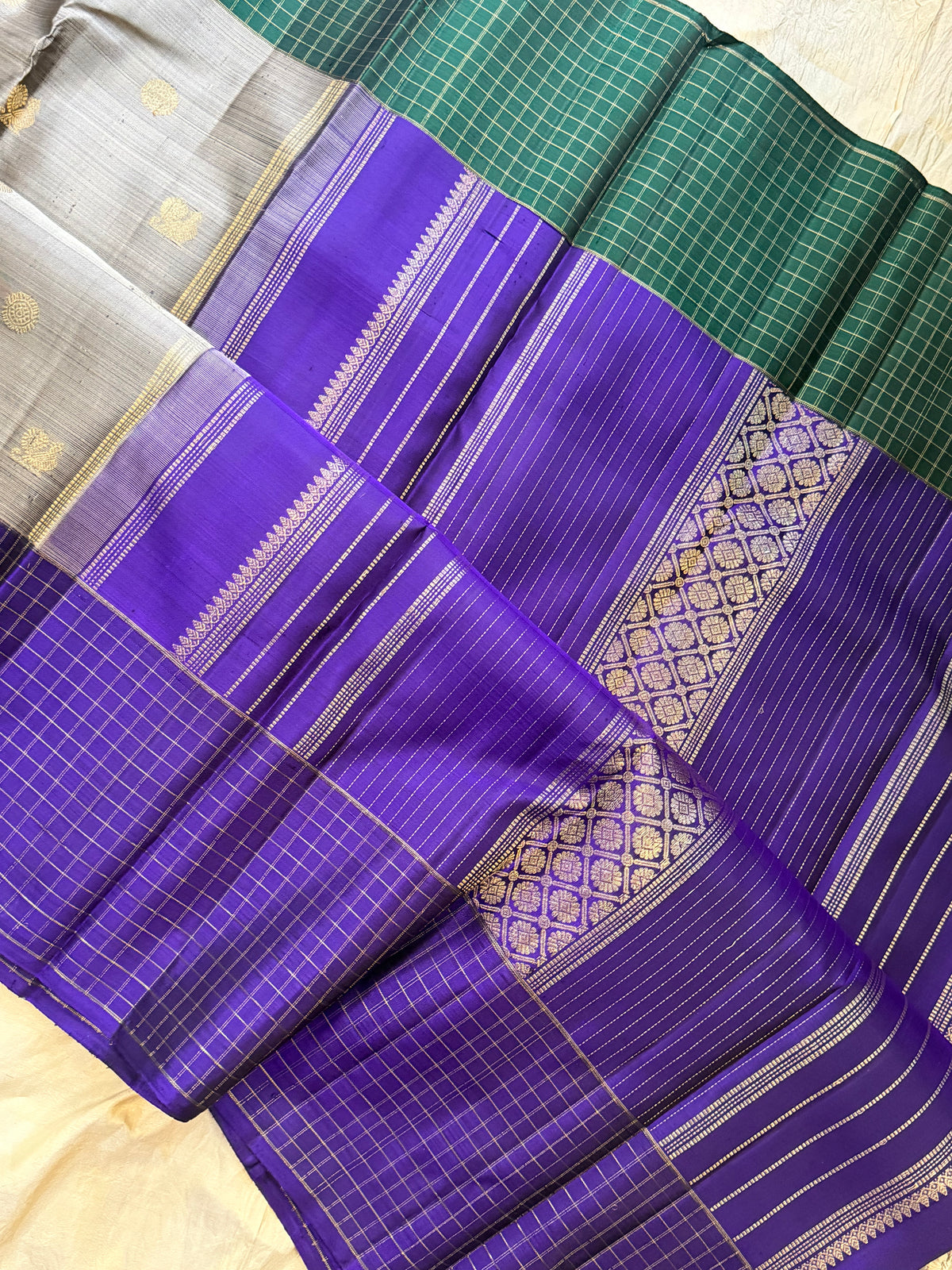 Grey Ganga Jamuna Kattam simple pure Zari Kanjipuram clsa12697