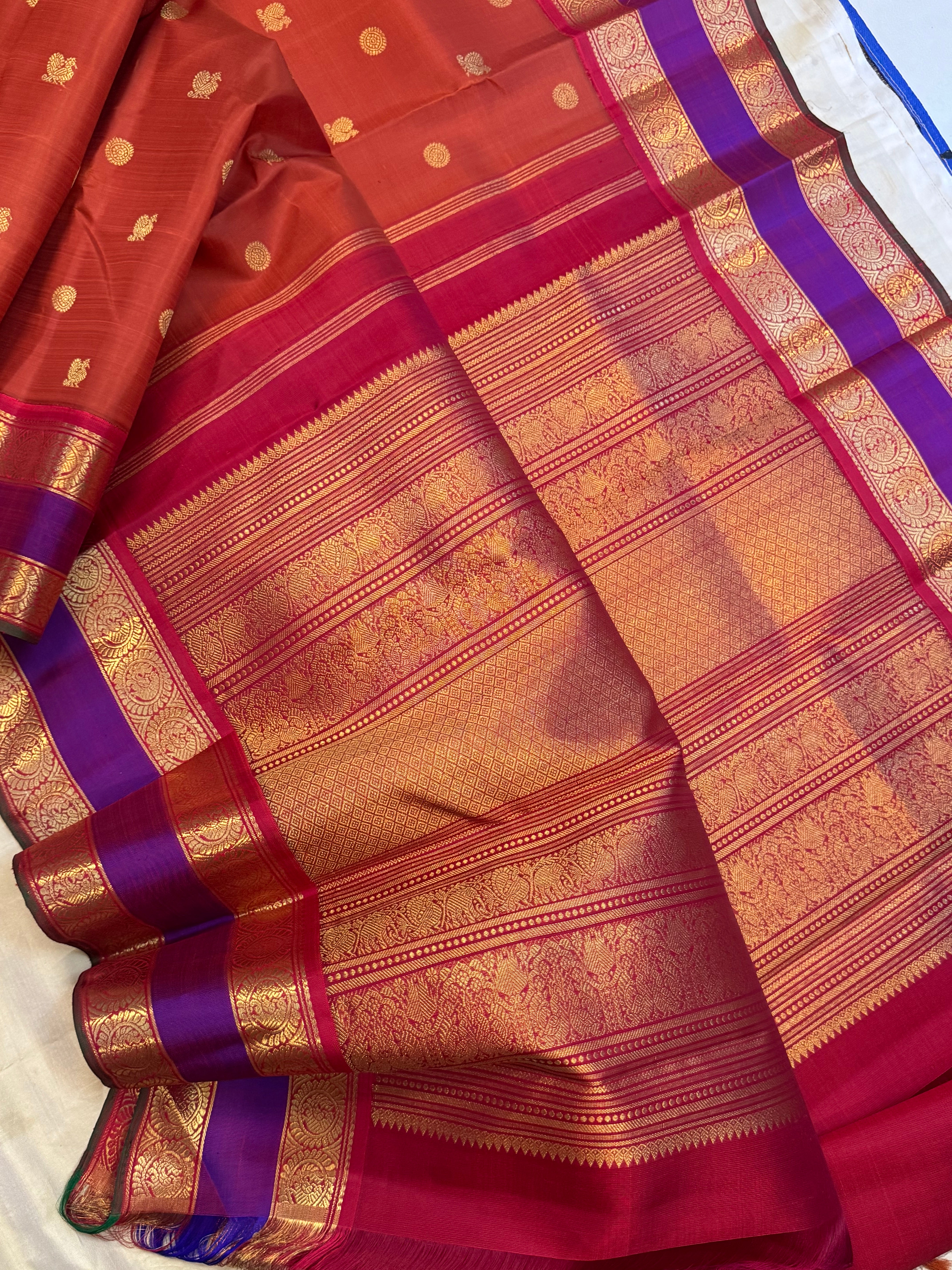 AALAYAM : Rust retta pet korvai kanjipuram silk