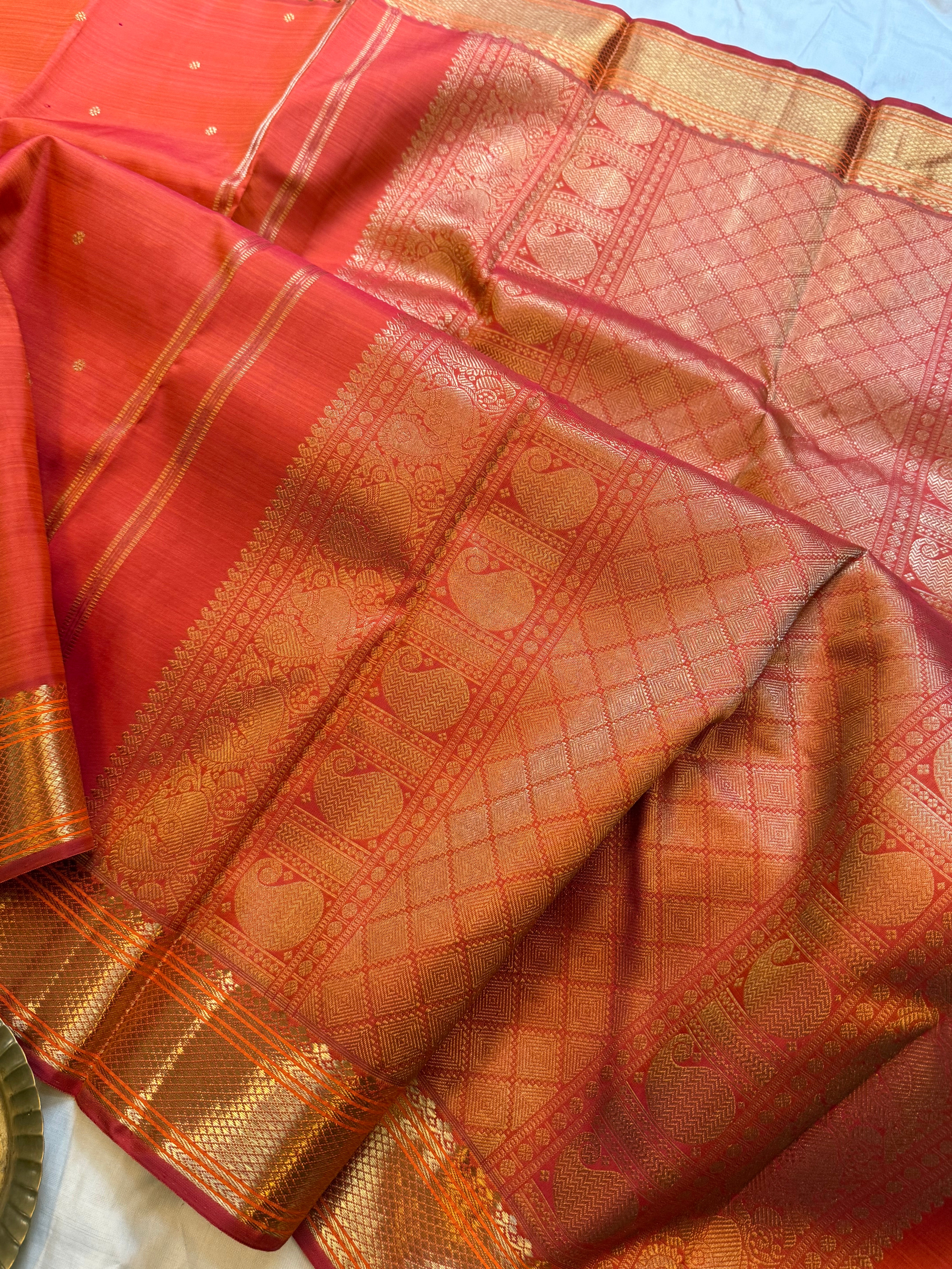 Rustic orange Butta / kanjipuram silk