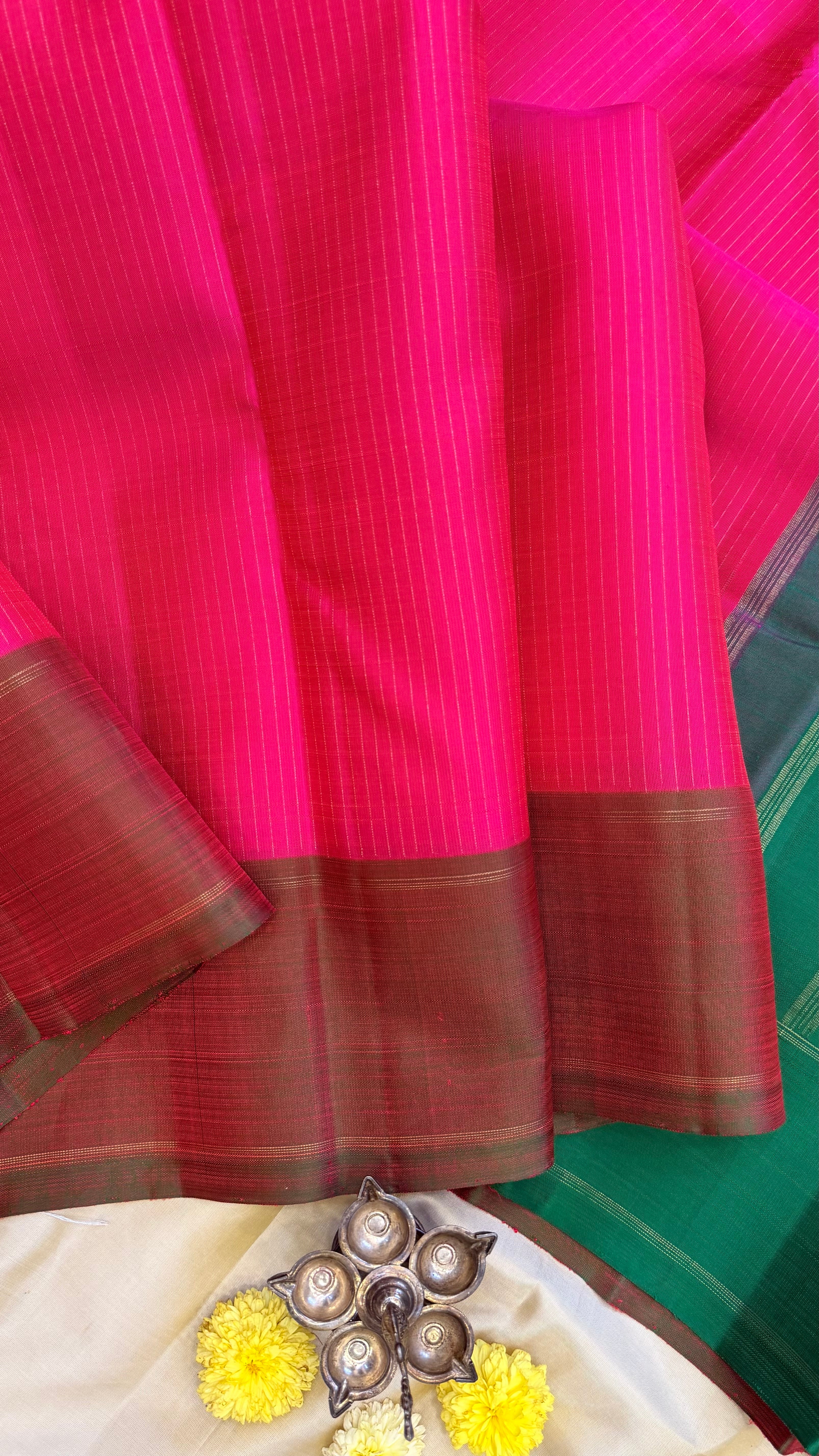 Bright pink zari lines / kanjipuram silk