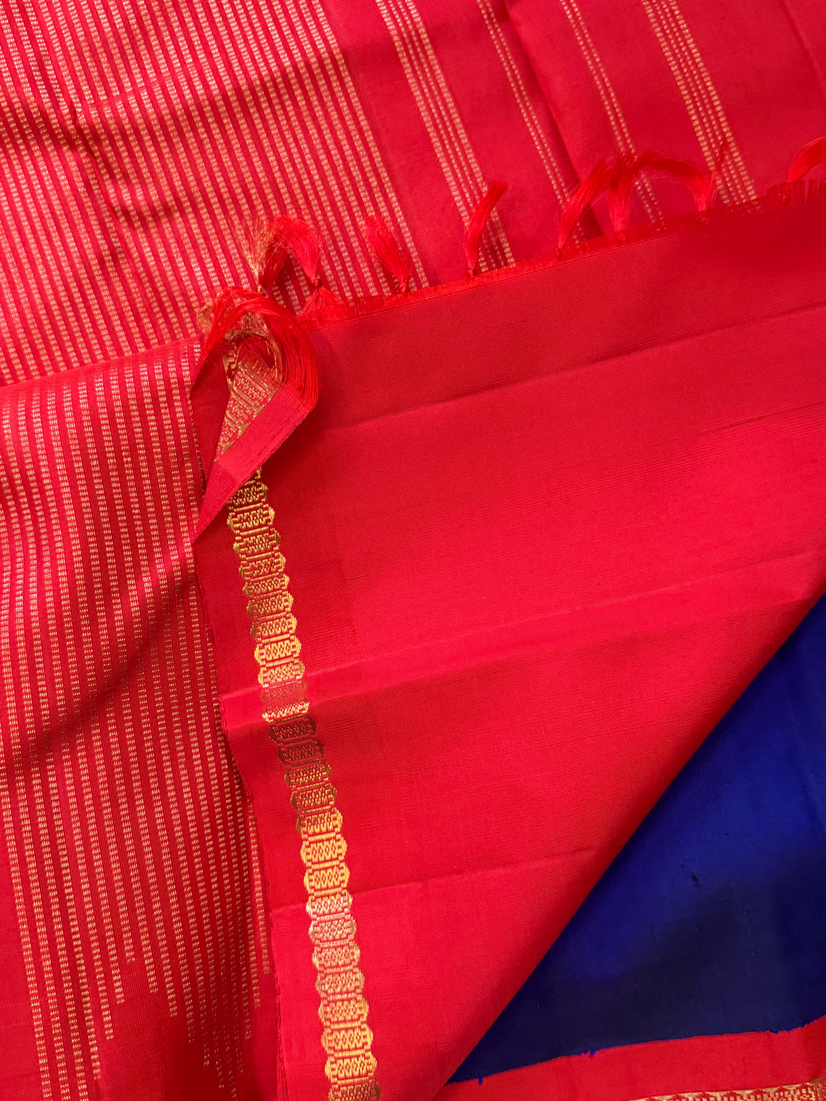 Blue and red Korvai pure Zari /Kanjipuram silk saree
