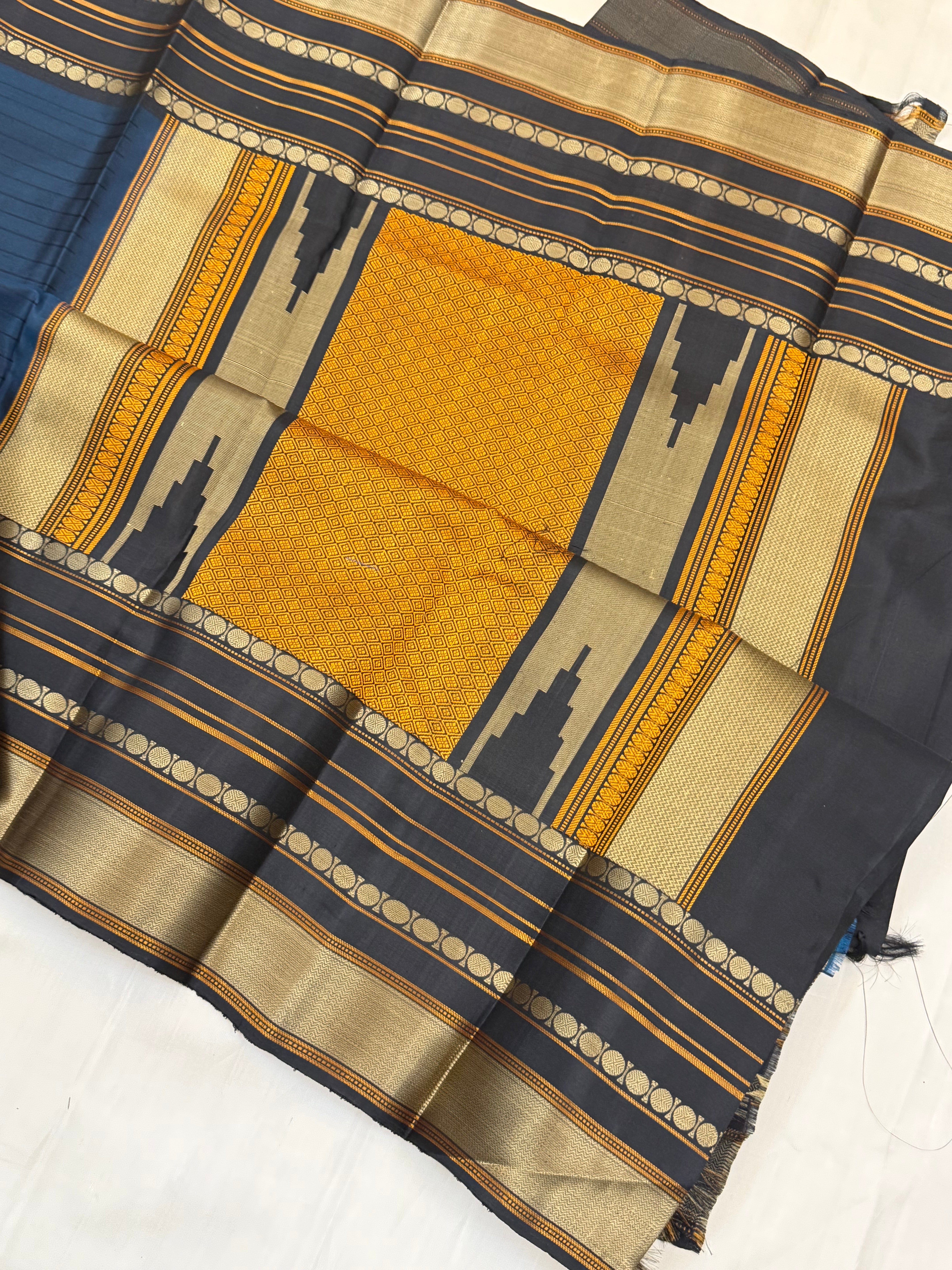 Deep blue stripes varisapet border/ Varnangal Thread work / CLSA11273