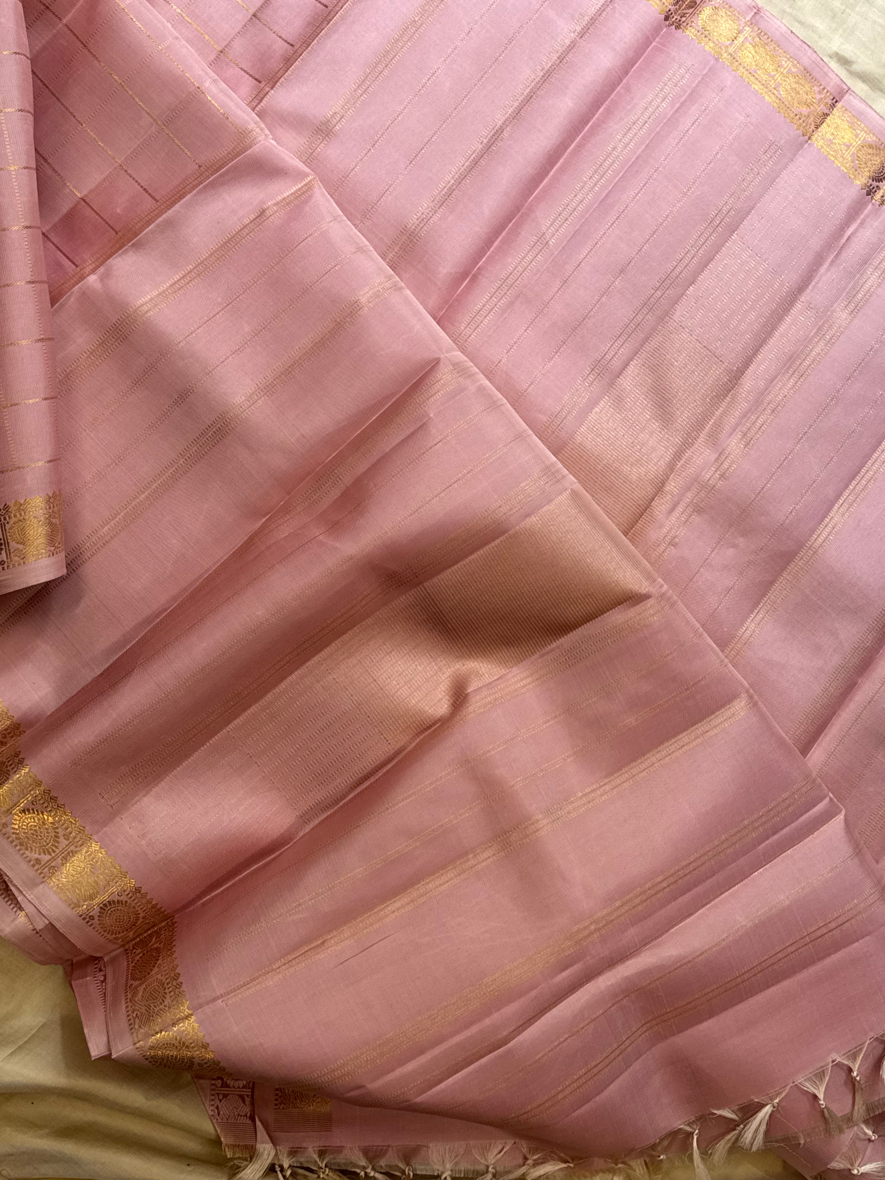 Light pink Zari Kattam / Kanjipuram silk