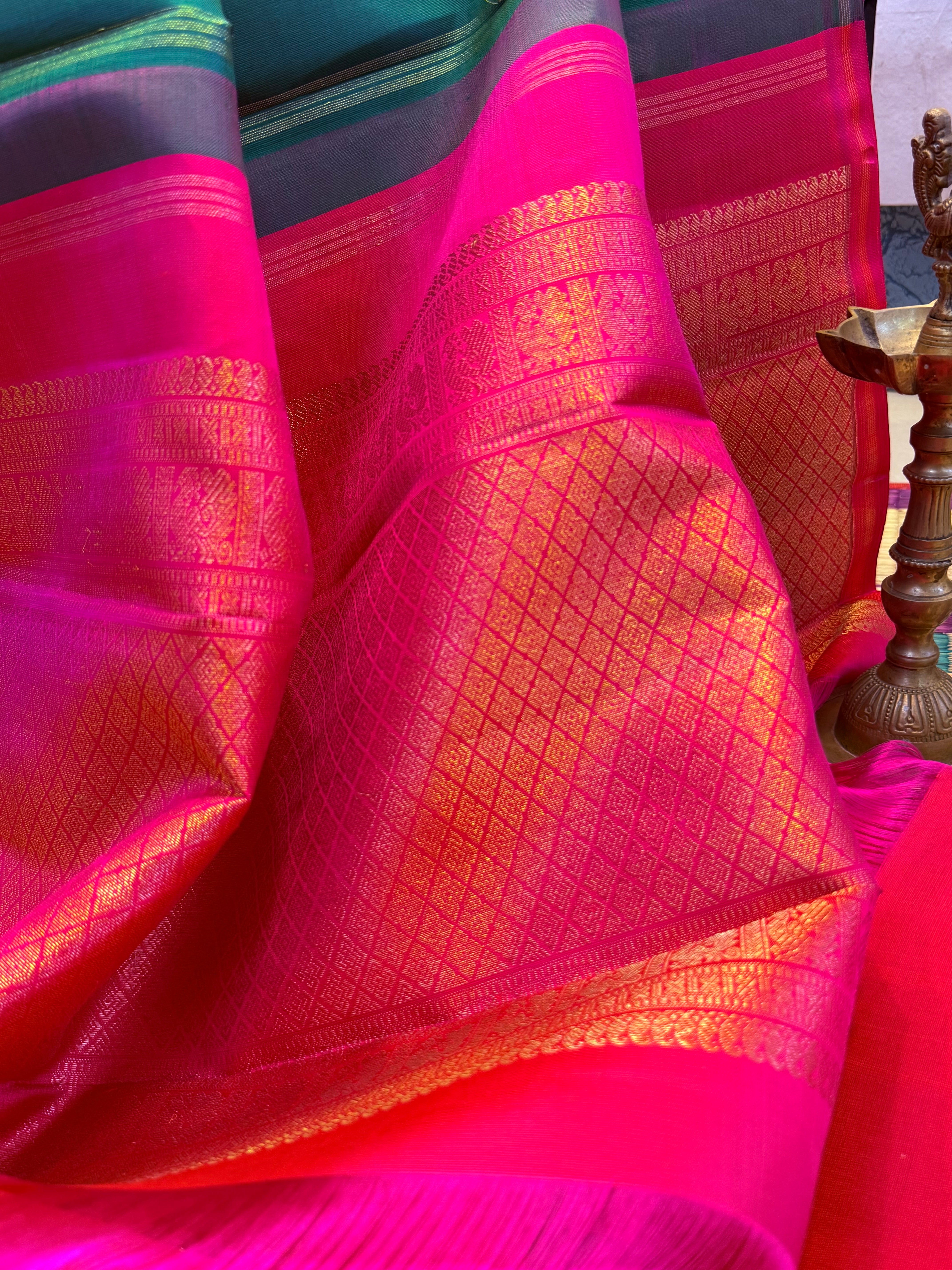 Yellow double color pallu borderless/ Kanjipuram silk CL9976