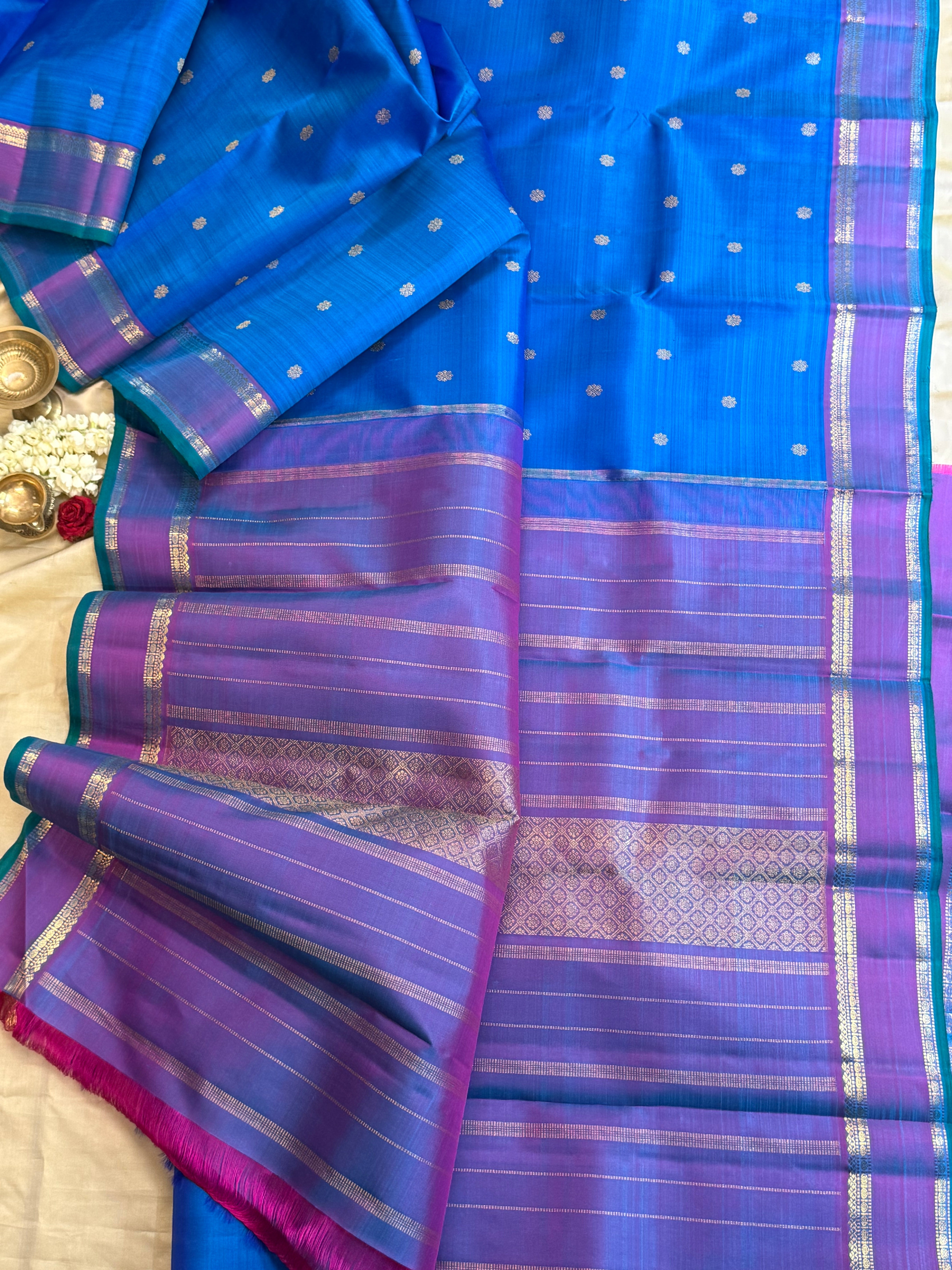 Blue and purple rettapet border/ Kanjipuram silk