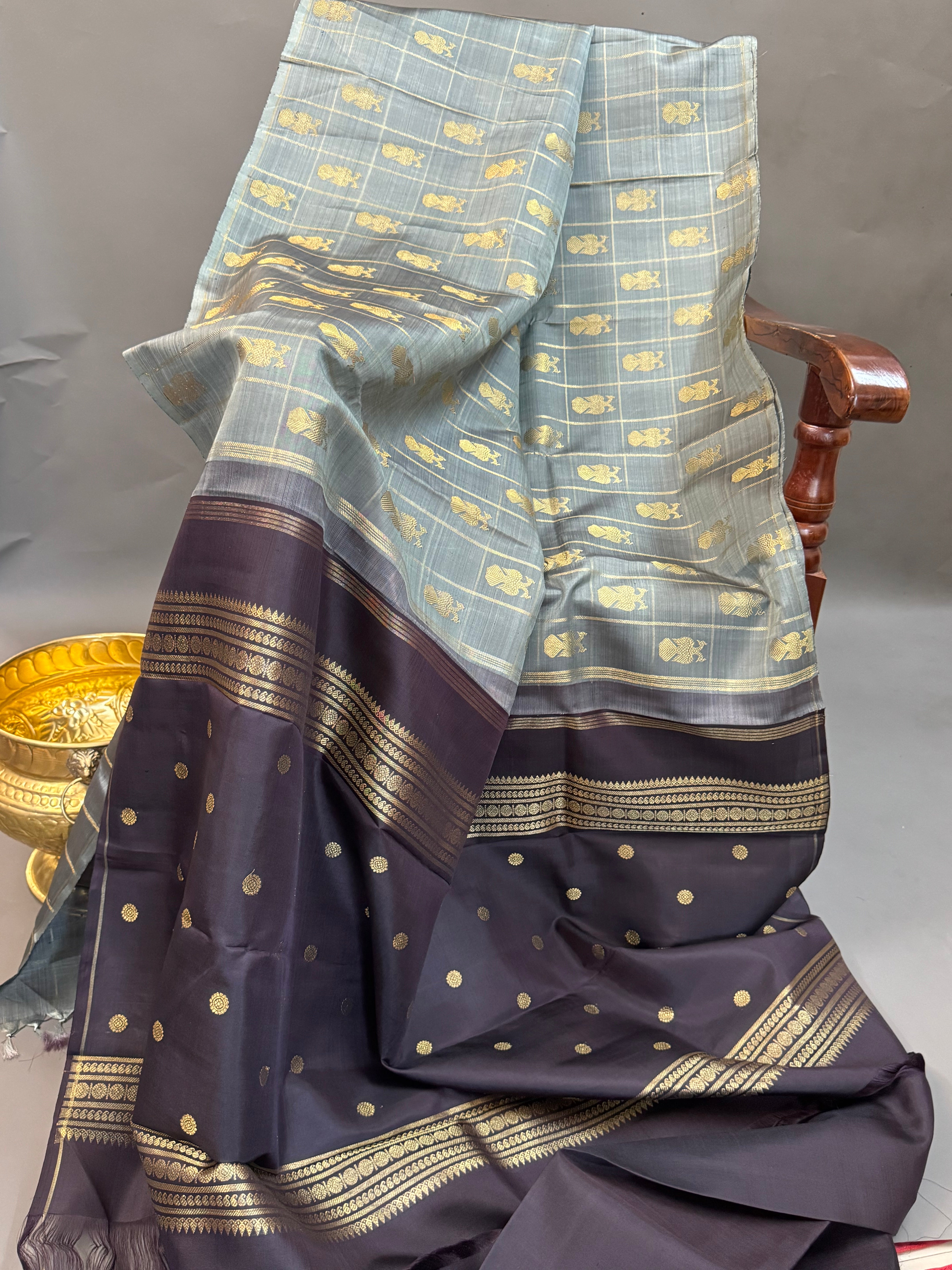 Kattam irutalaipakshi borderless pure kanjipuram silk saree