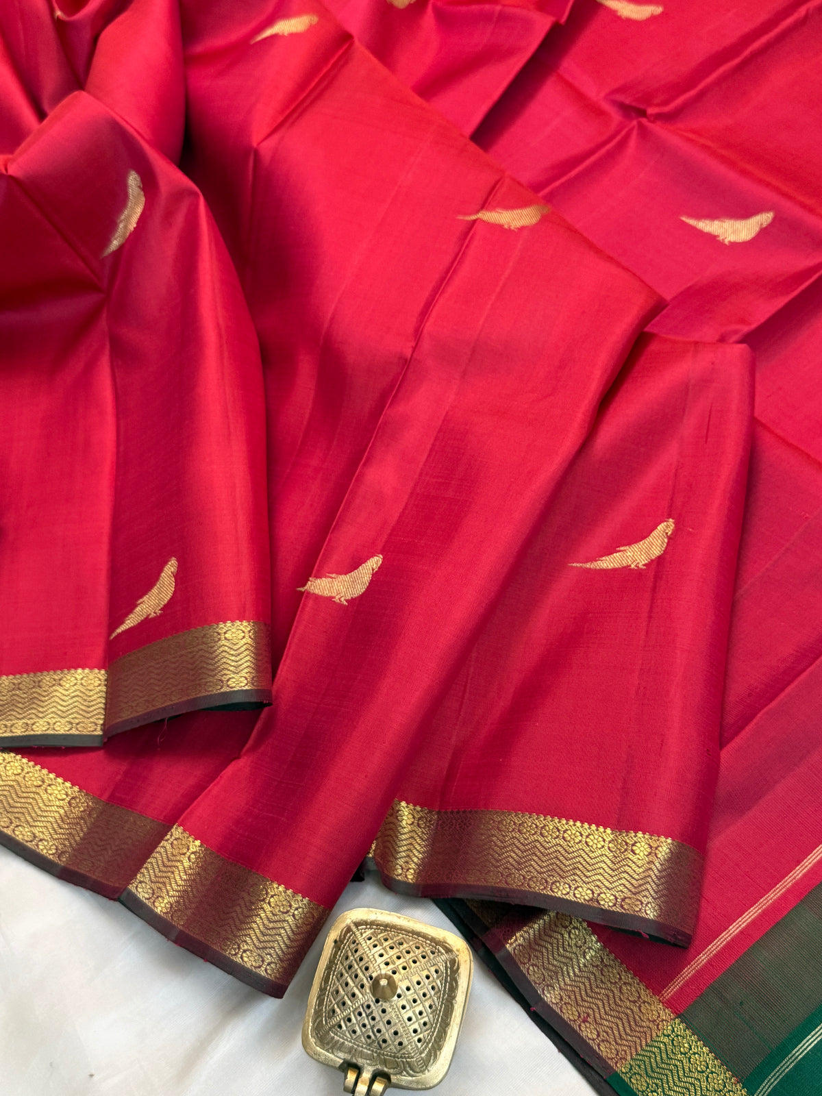 Tomato Red small border kili pure zari/ kanjipuram silk saree clsa 2305