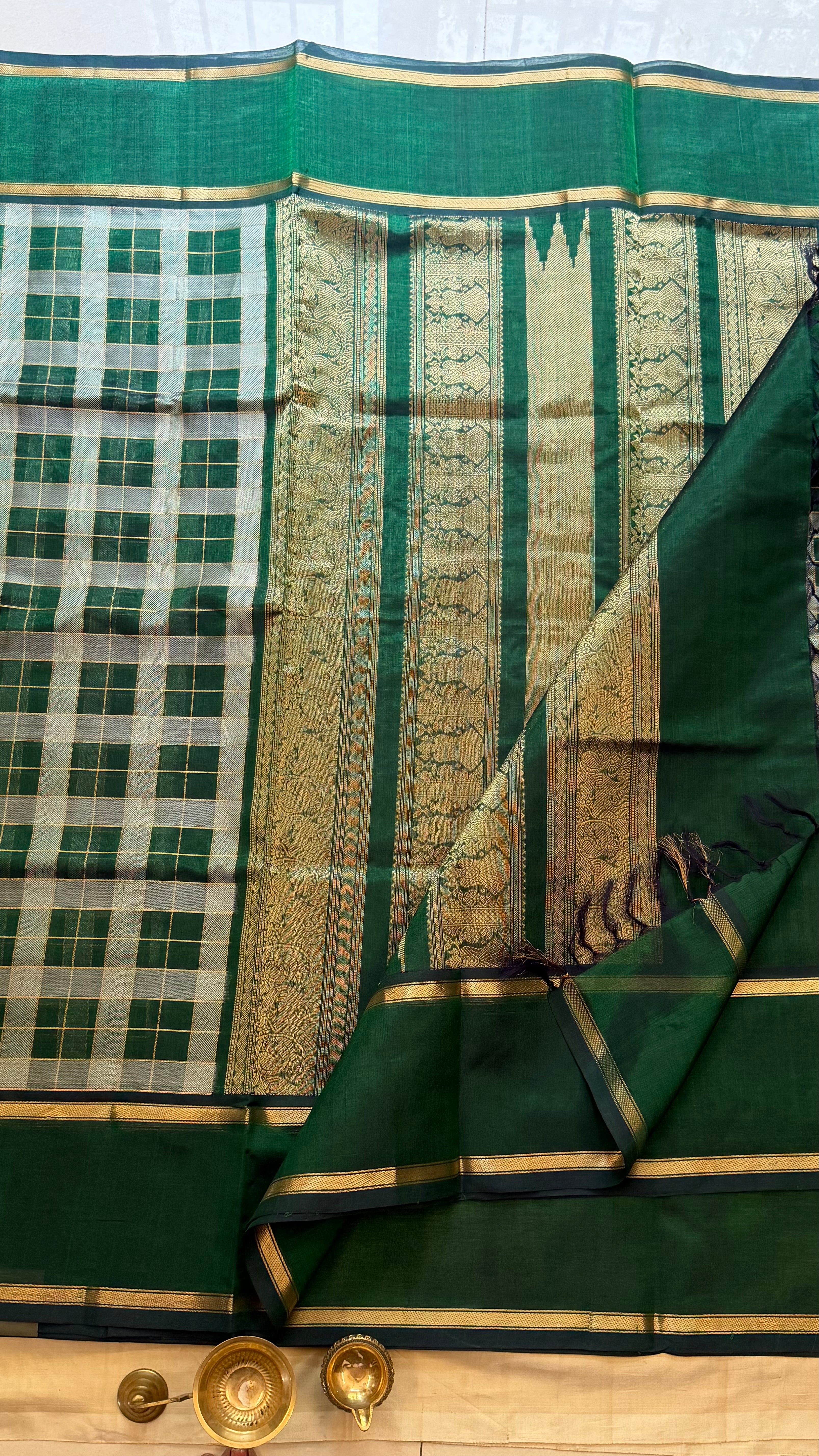 Chettinad Kattam green silk cotton.