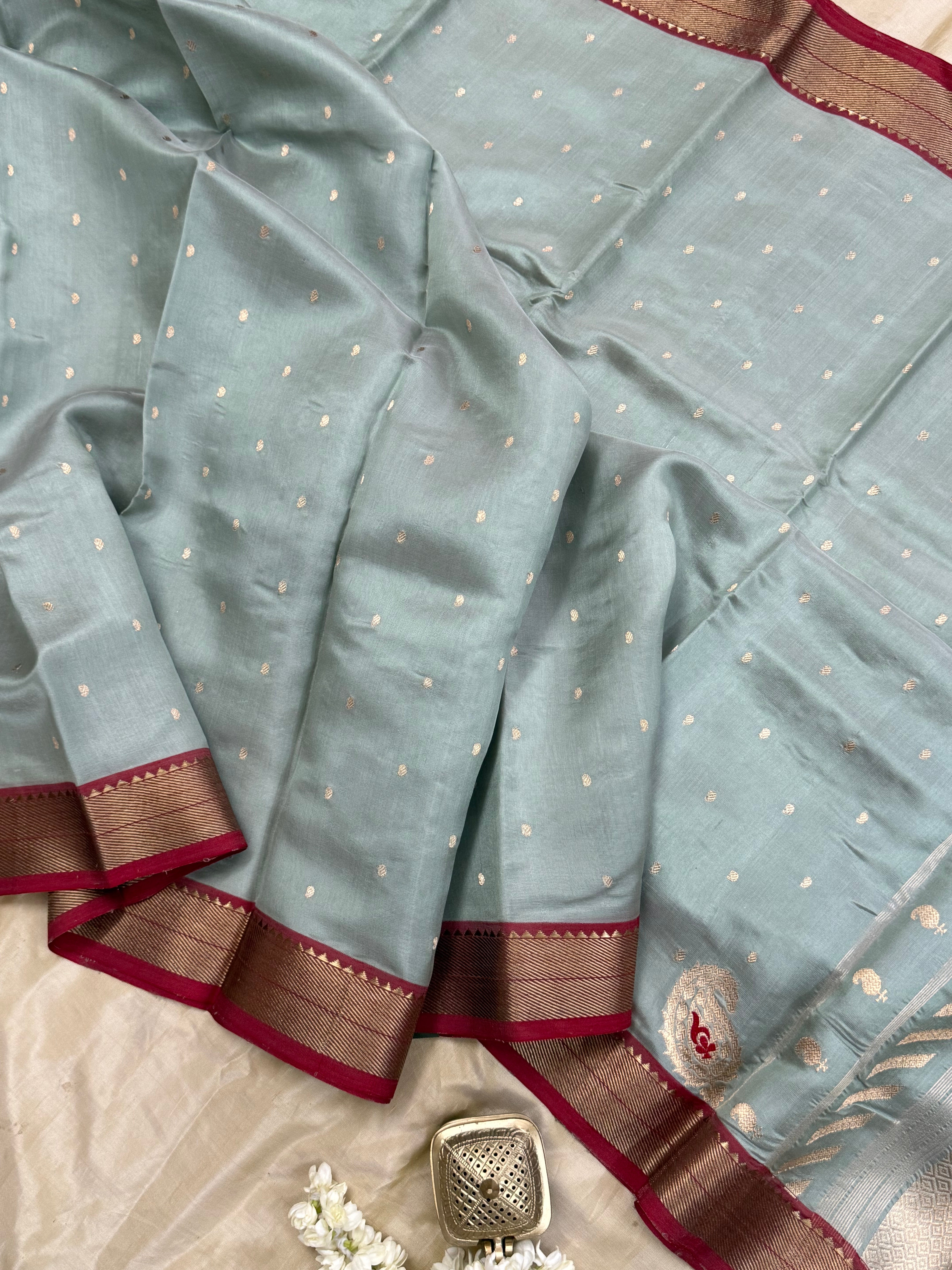 Powder blue paisley butta / Chanderi Silk