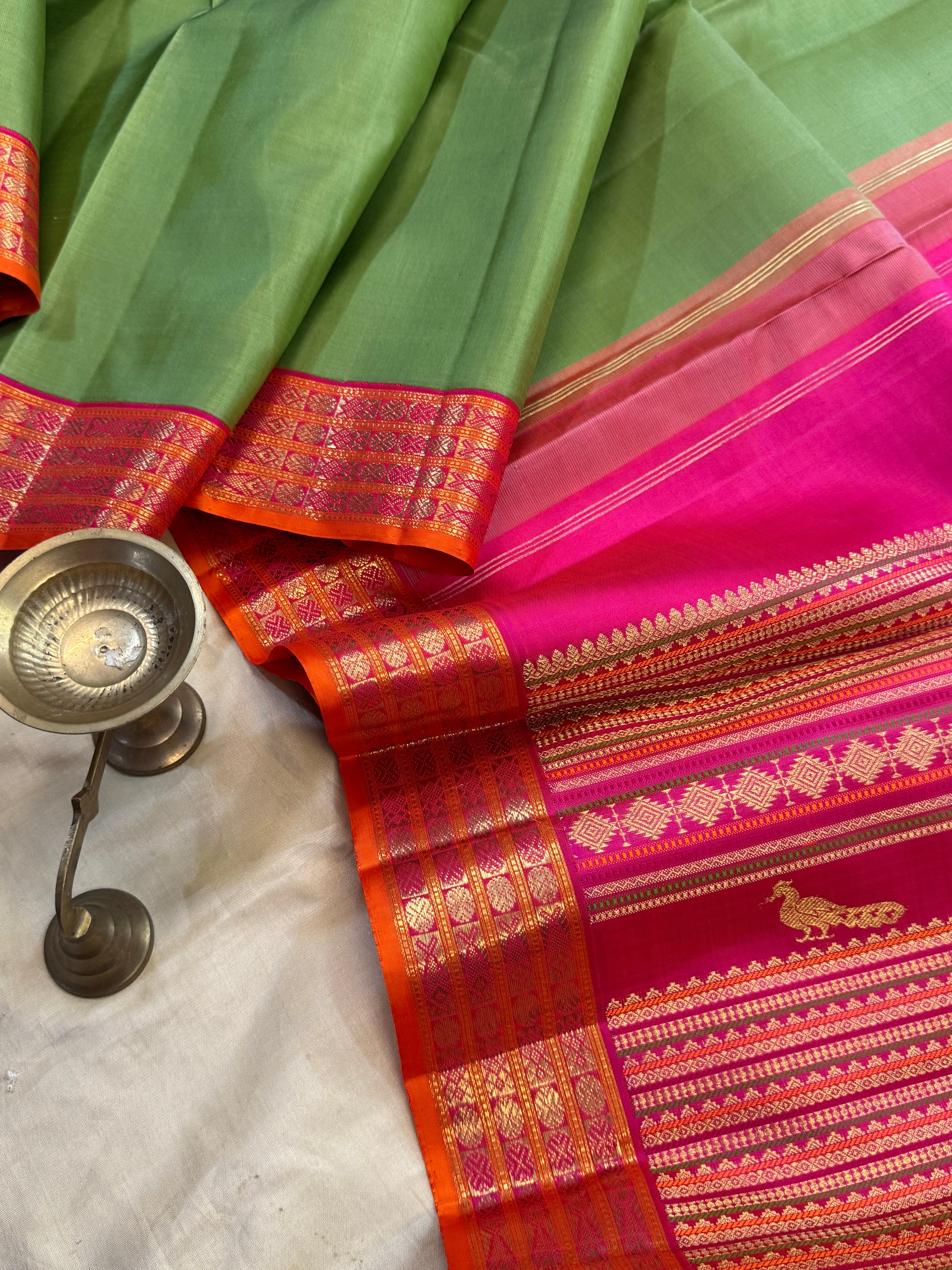 Bomkai inspired Korvai green / Kanjipuram silk