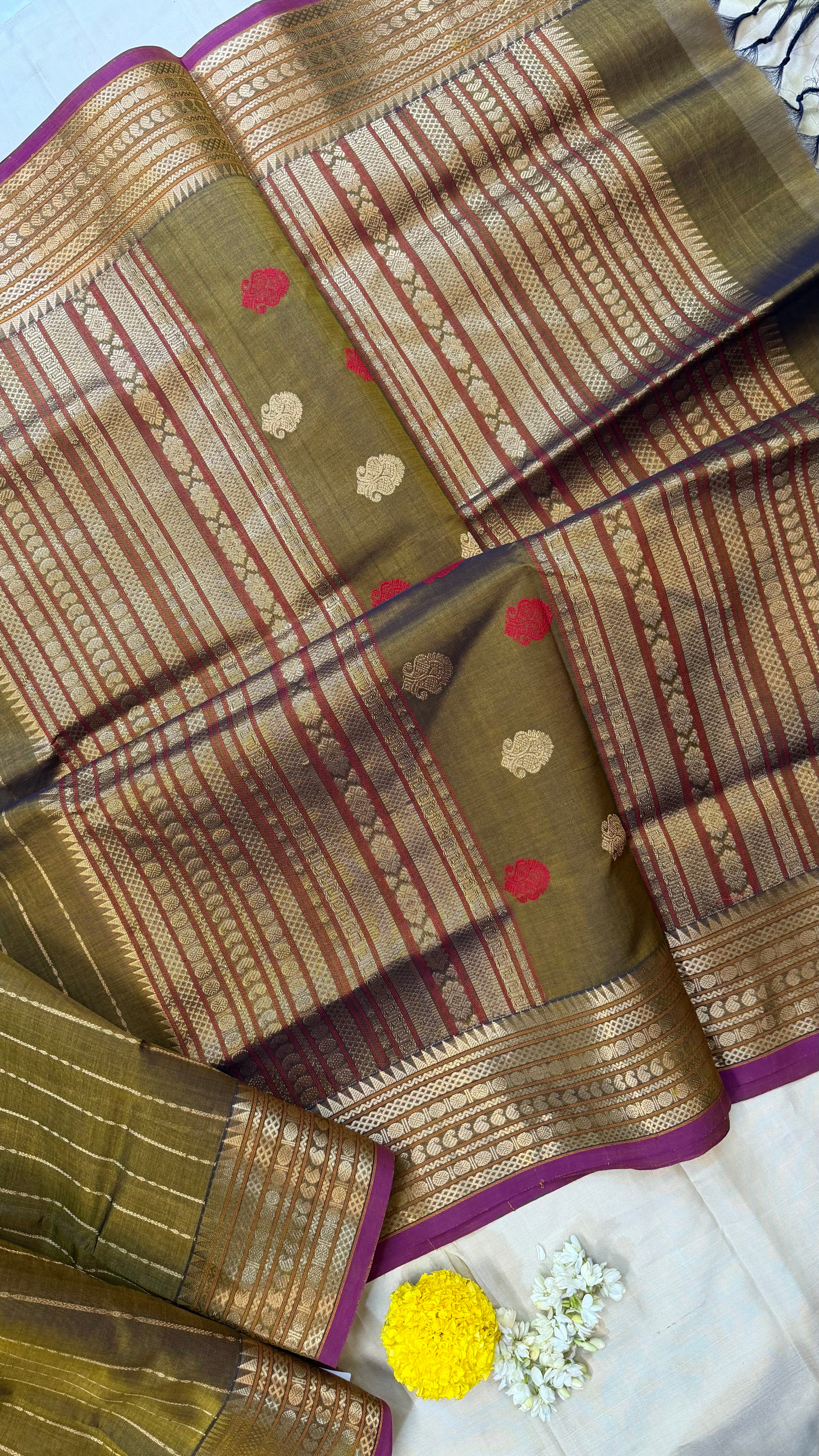 Olive brown veldhari stripes/ Silk Cotton