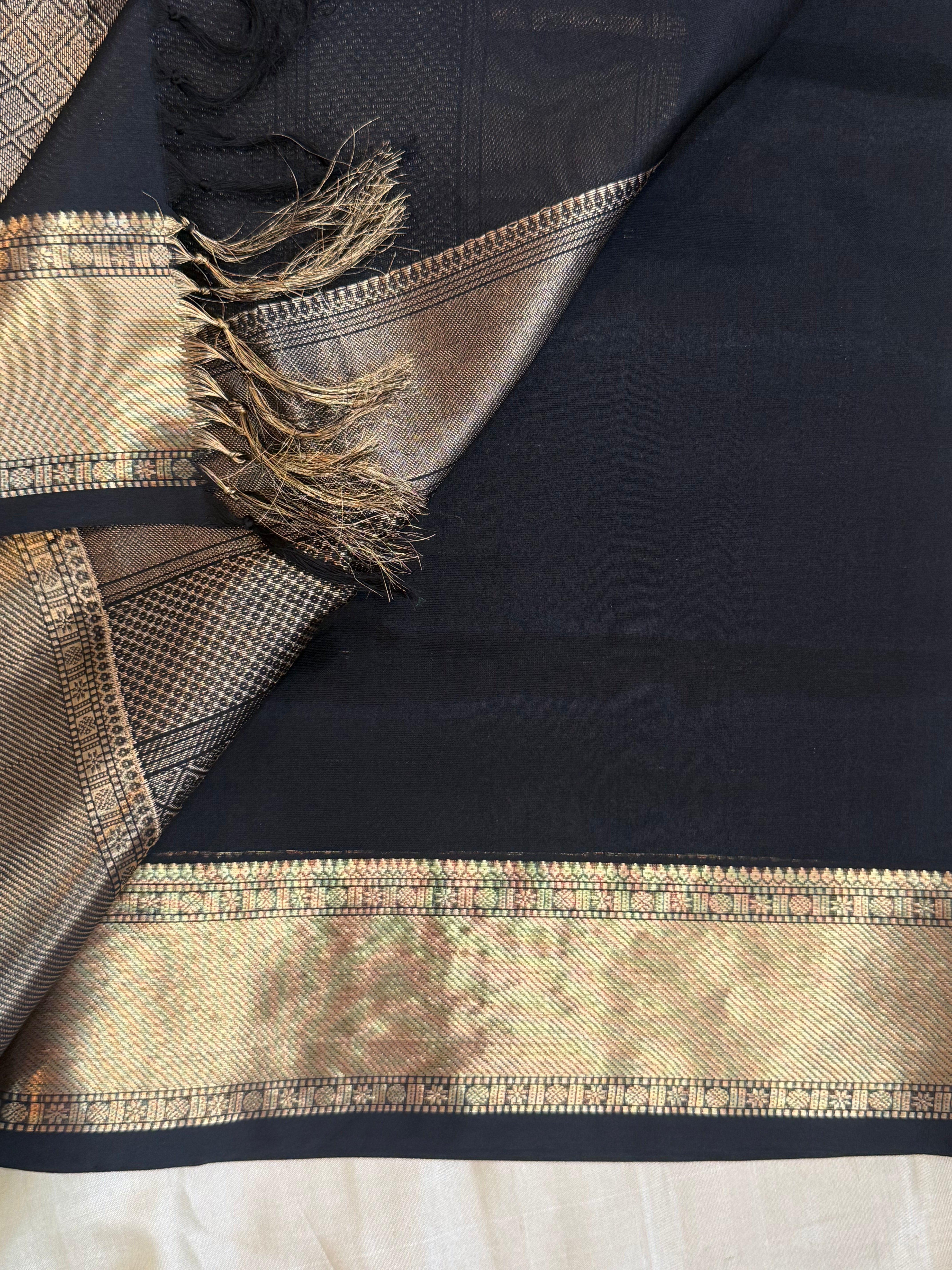 Black Zari Kattam mercidised premium silk cotton