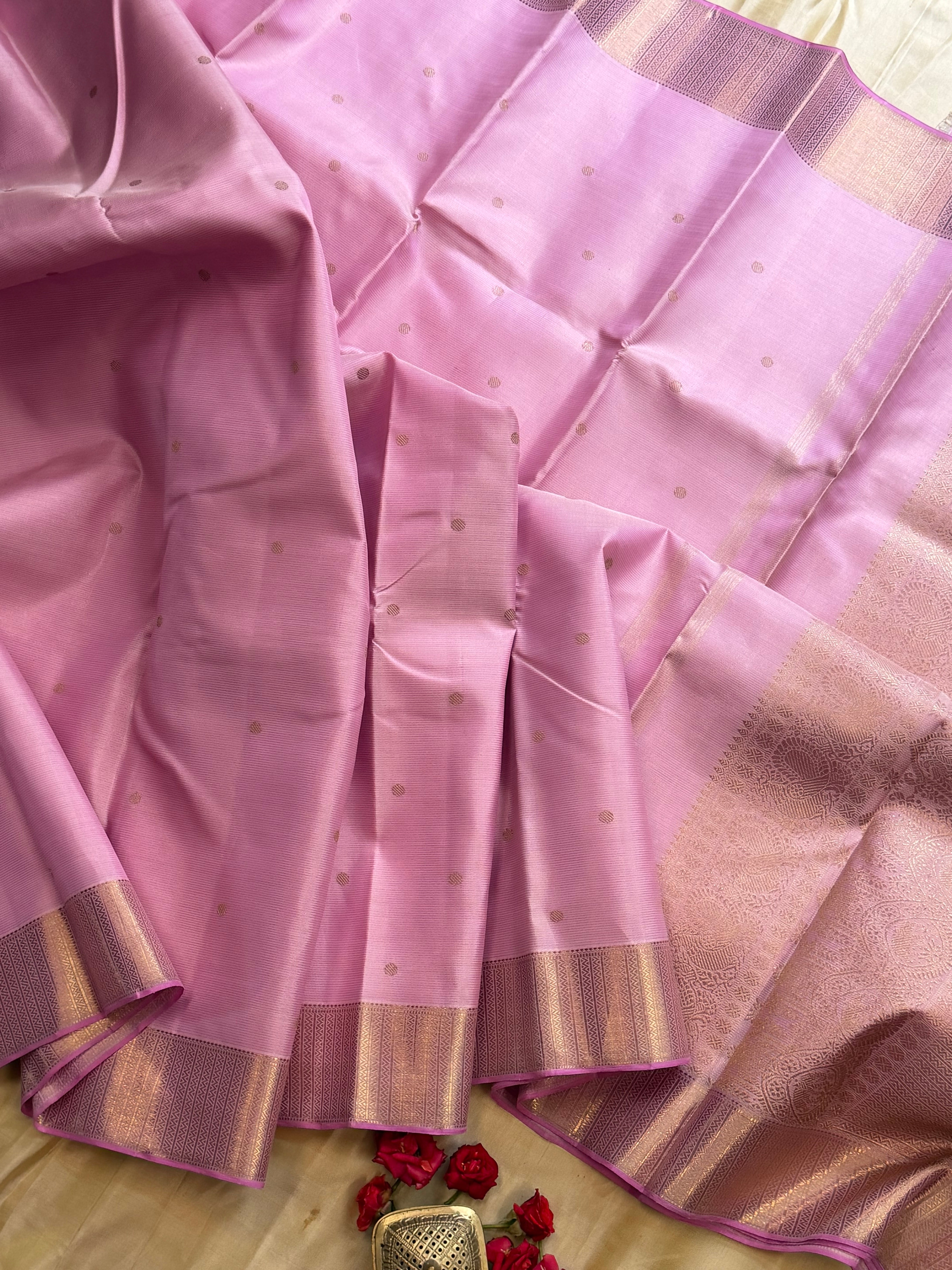 Light pastel pink Vairaoosi / pure Zari Kanjipuram silk