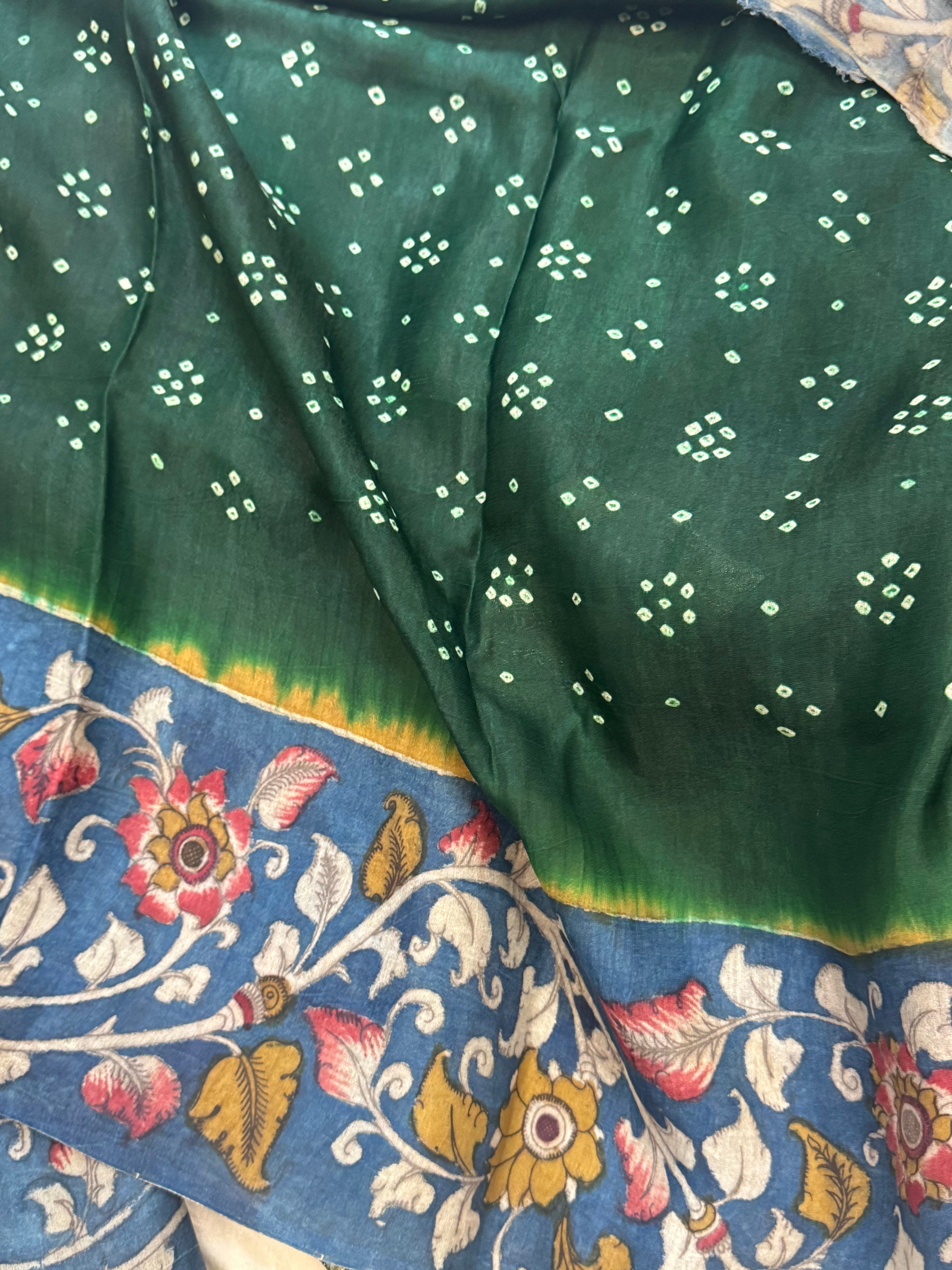 Gajji silk border Kalamkari / Bandhini saree