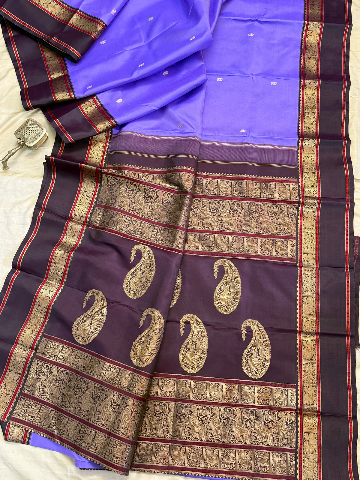 Special edition-lavender Rettapet border with body Zari butta Korvai silk saree/clsa 12577