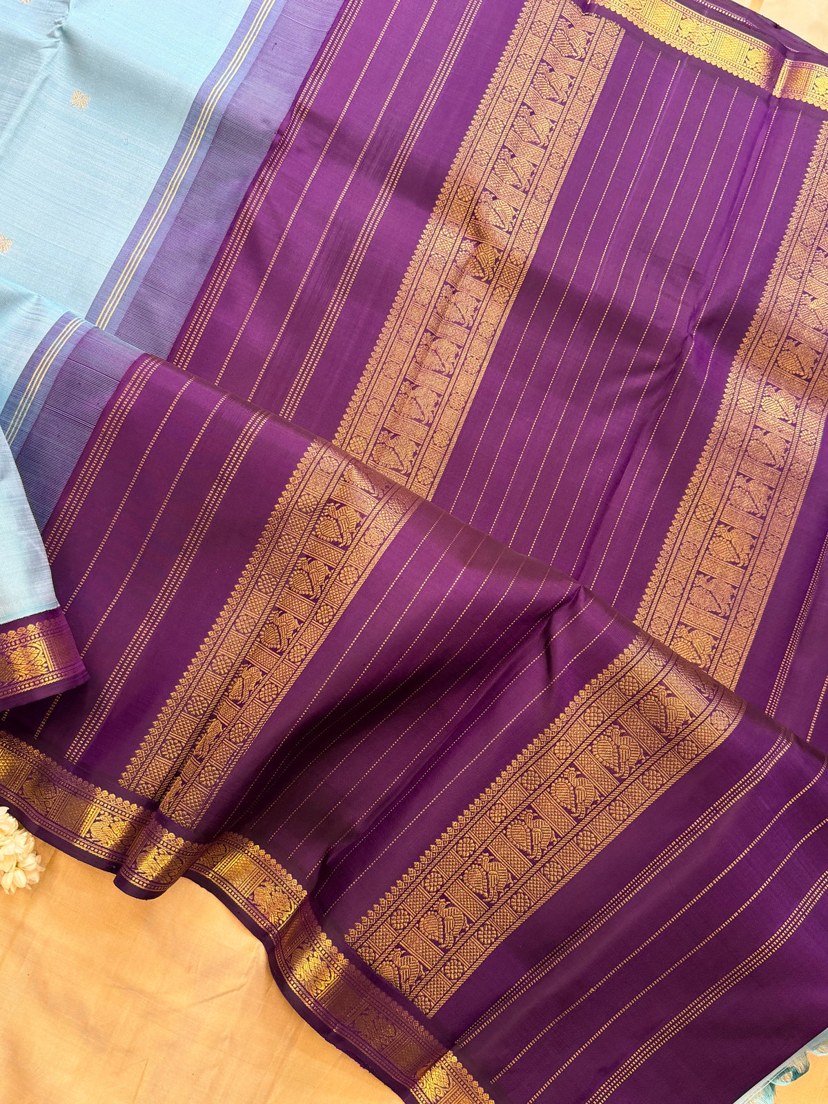 Powder blue beetu Butta Korvai Kanjipuram silk saree clsa 11664