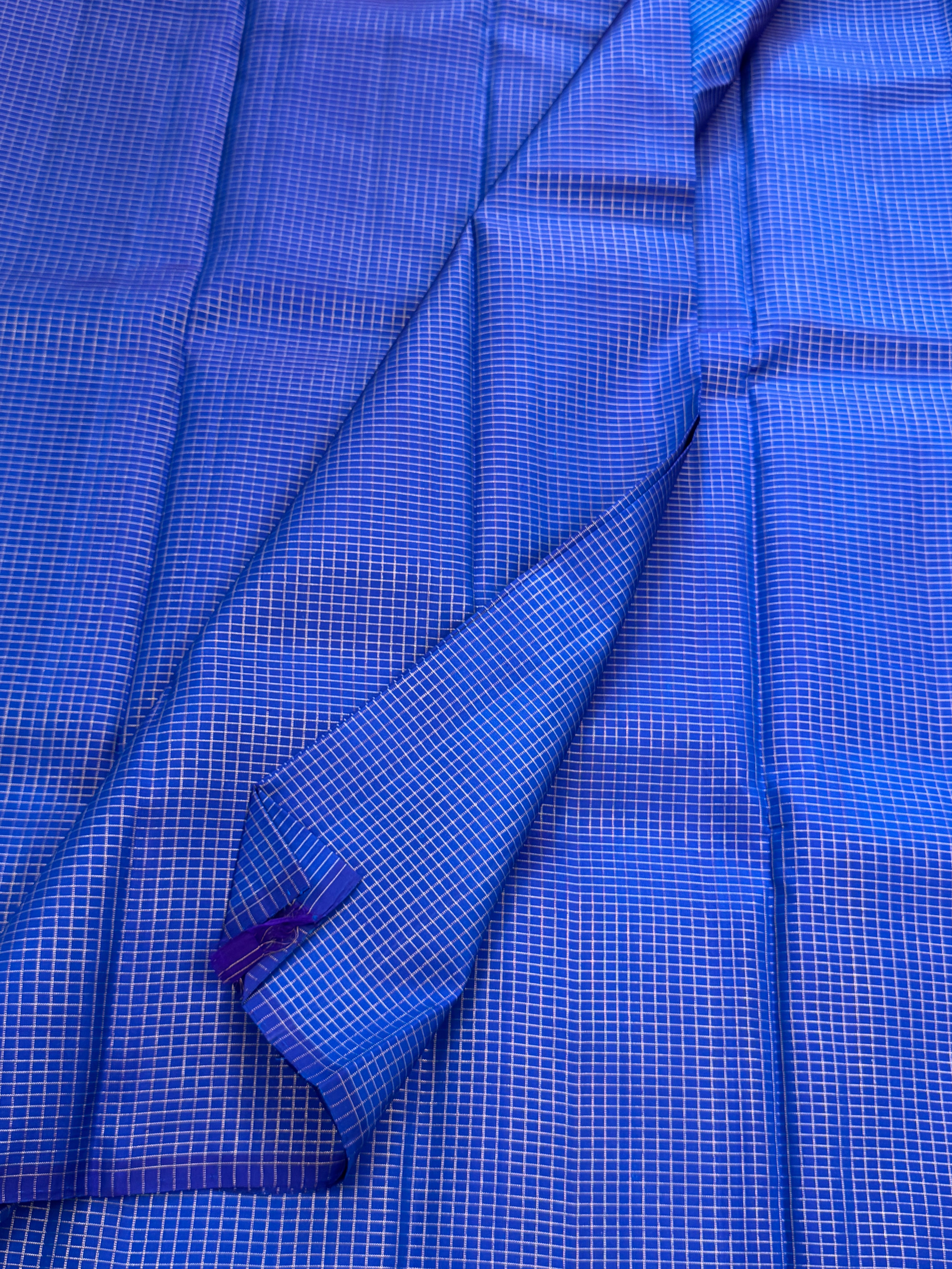Purplish blue zari checks / Kanjipuram blouse fabric (per metre)