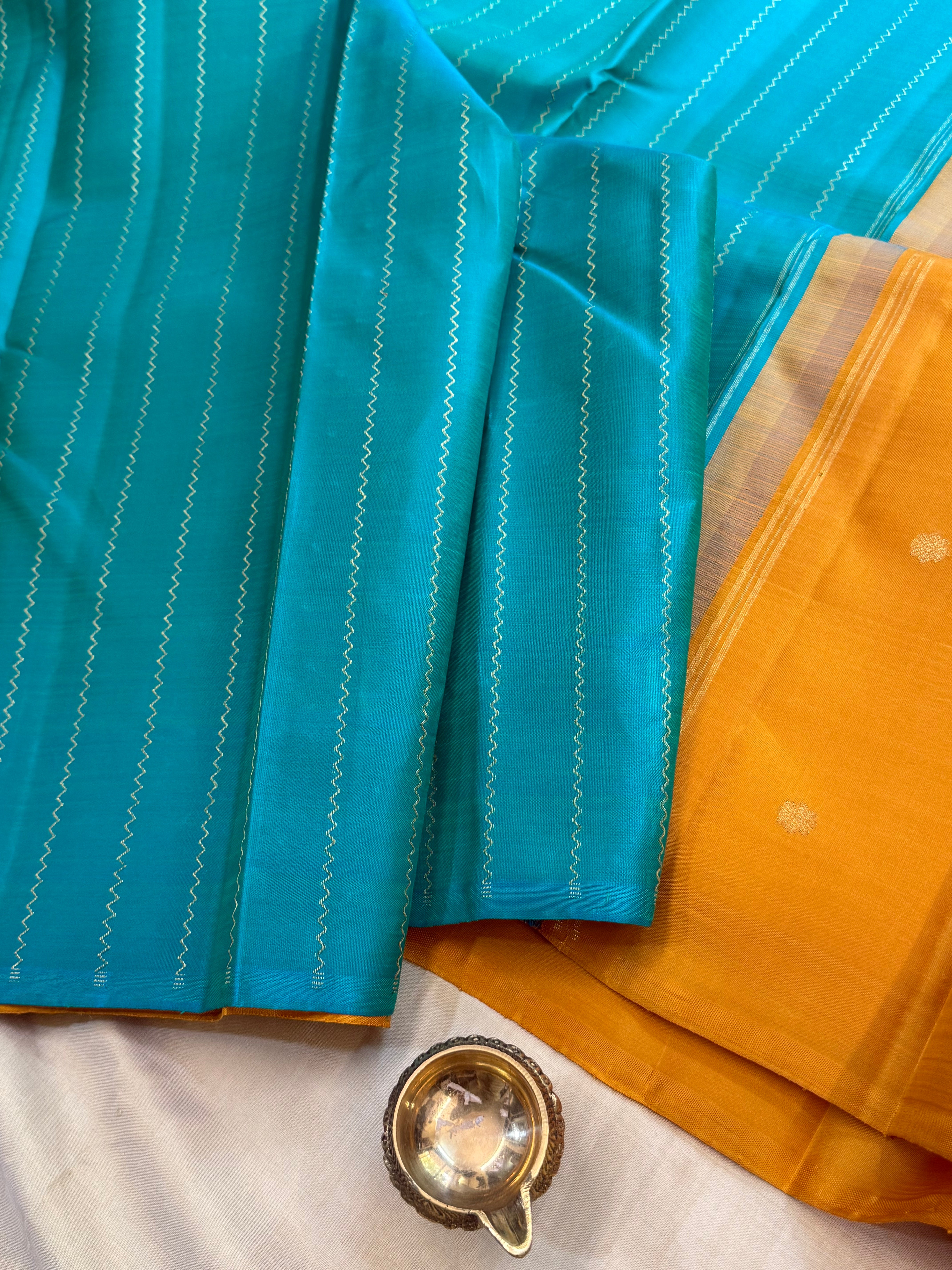 Partly pallu yellow and turquoise blue/ kanjipuram silk