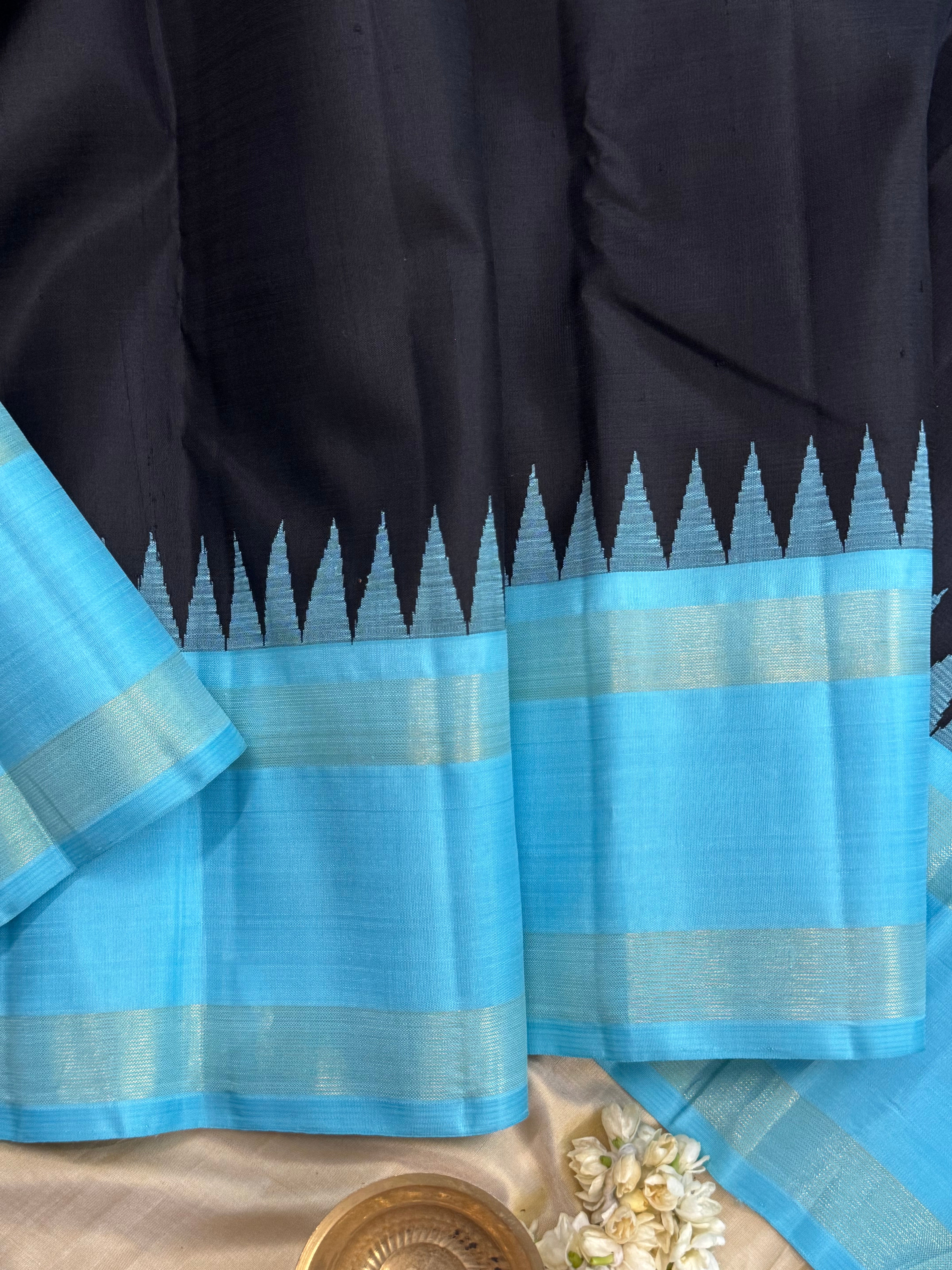 Black and turquoise blue/ Arani silk