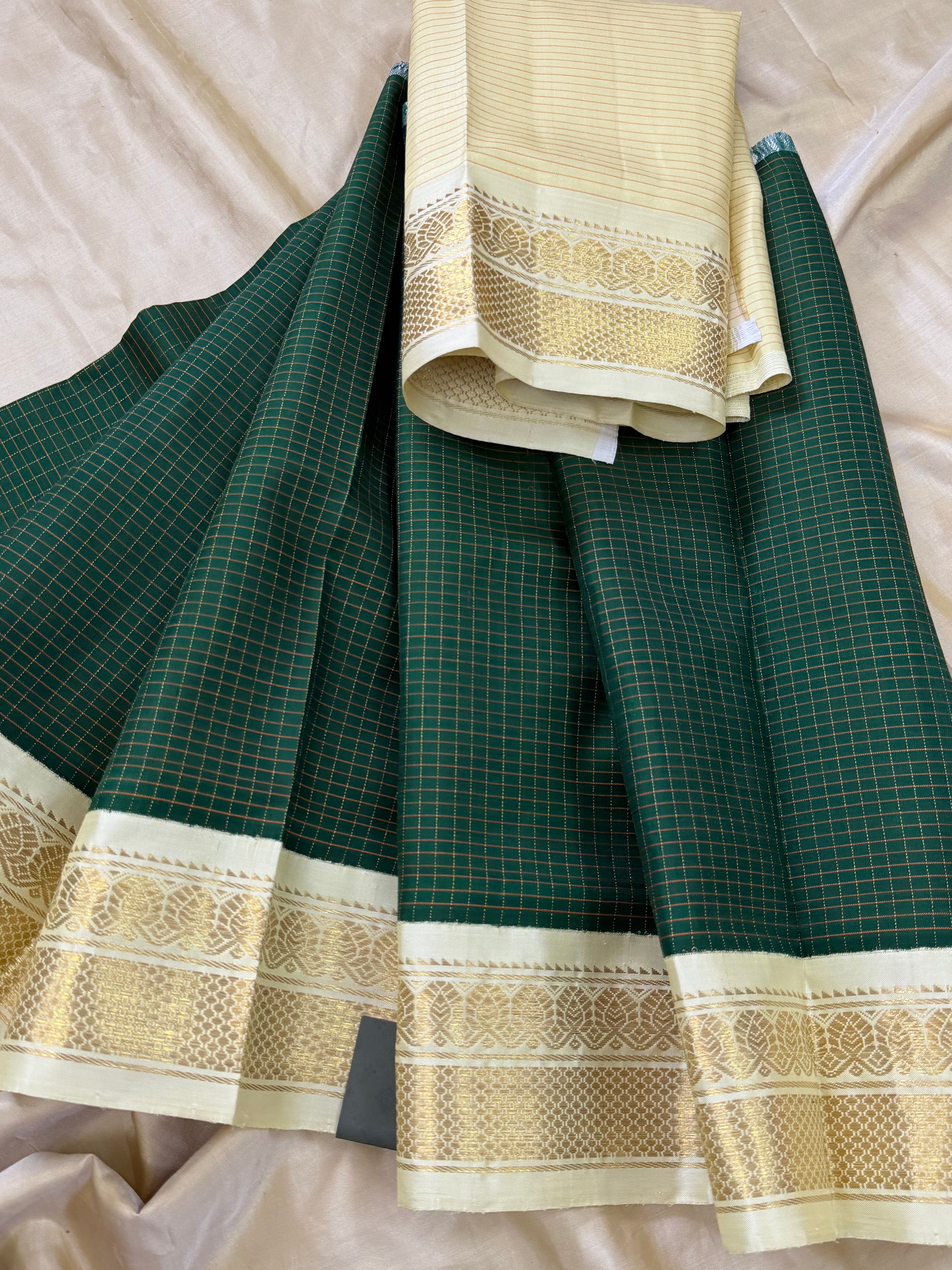 Green checks 0 to 3 years pure Zari Pattu Paavadai Korvai