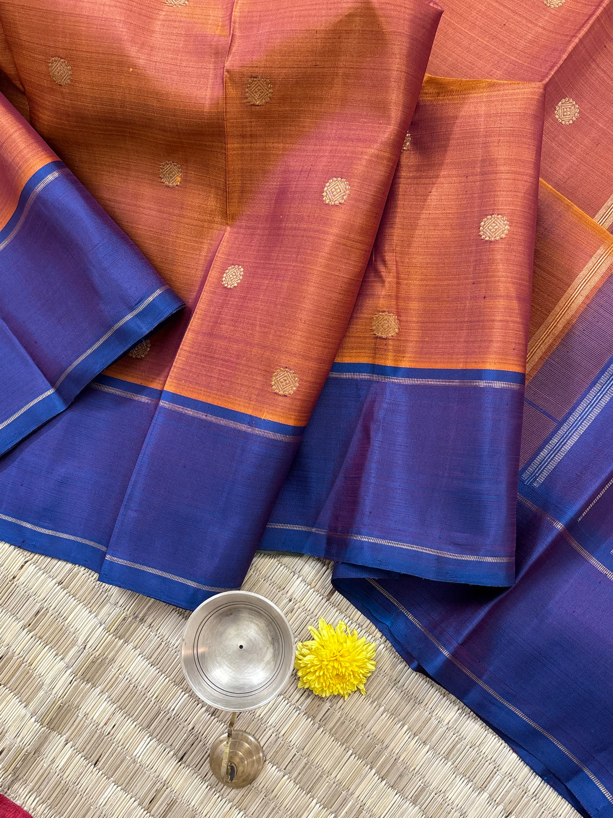 Rustic honey colour pure zari/kanjipuram silk saree clsa 11284