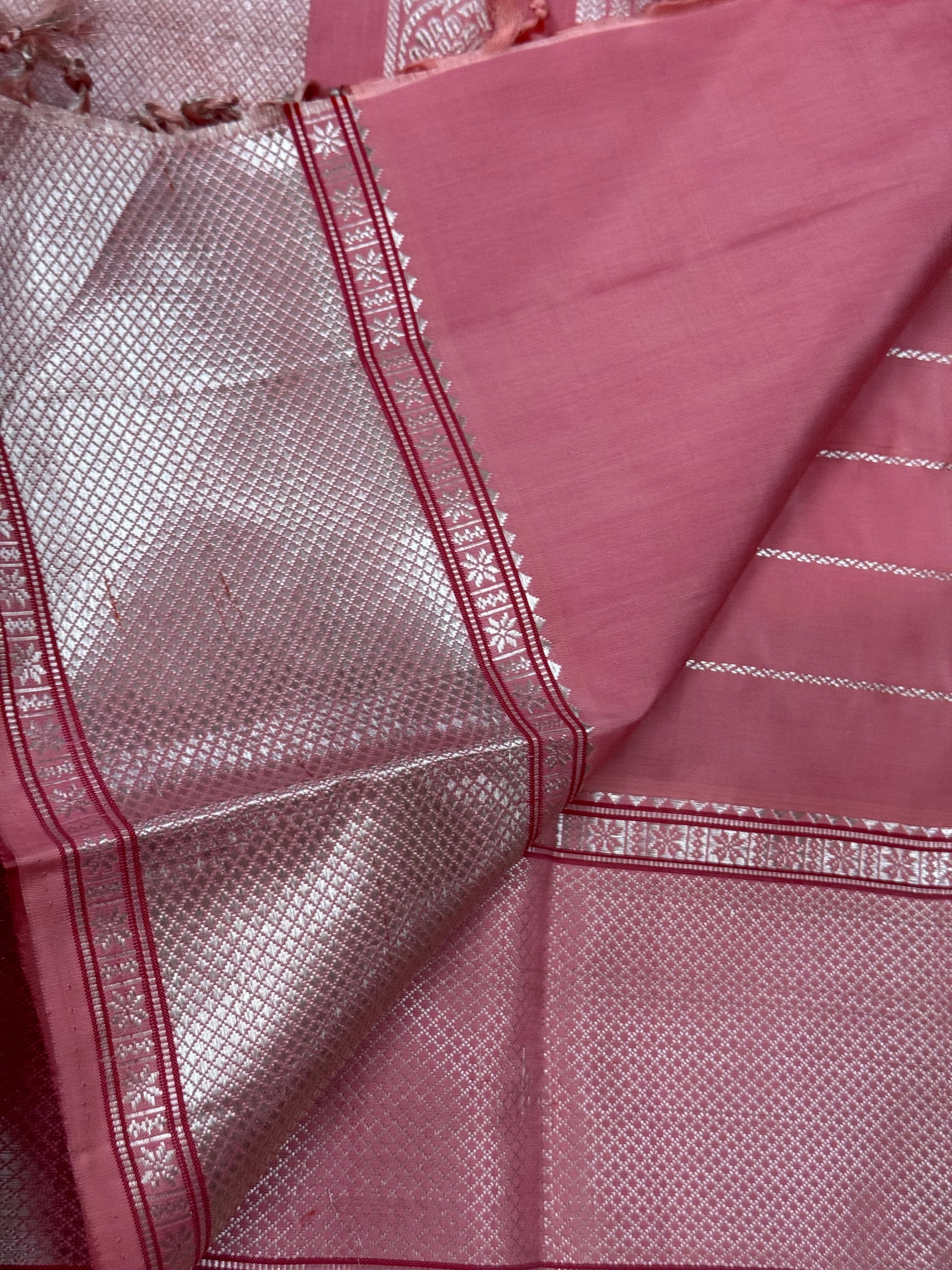 Lotus pink silver veldhari / Kanjipuram silk
