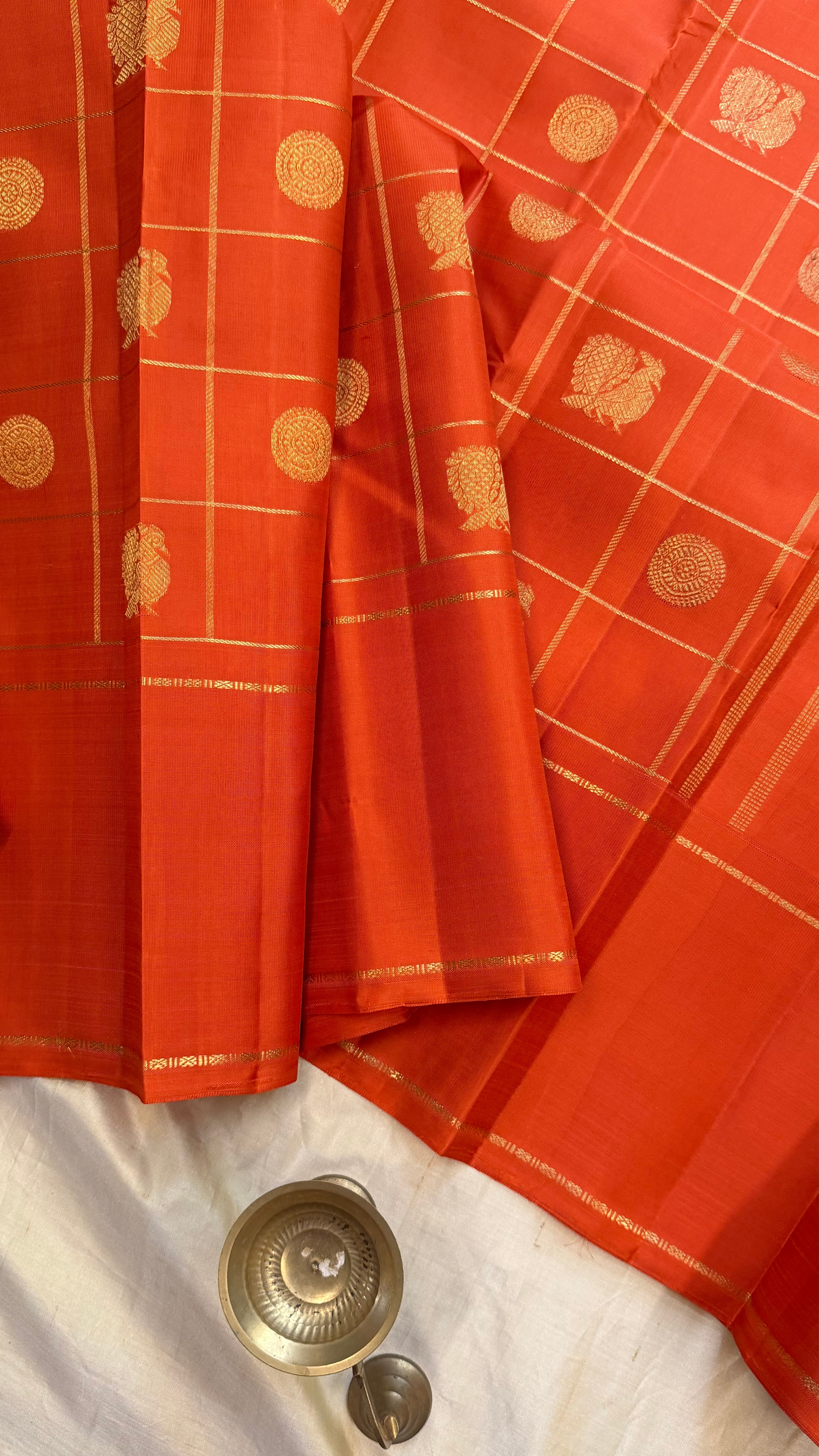 Rust Kattam Butta / Kanjipuram silk