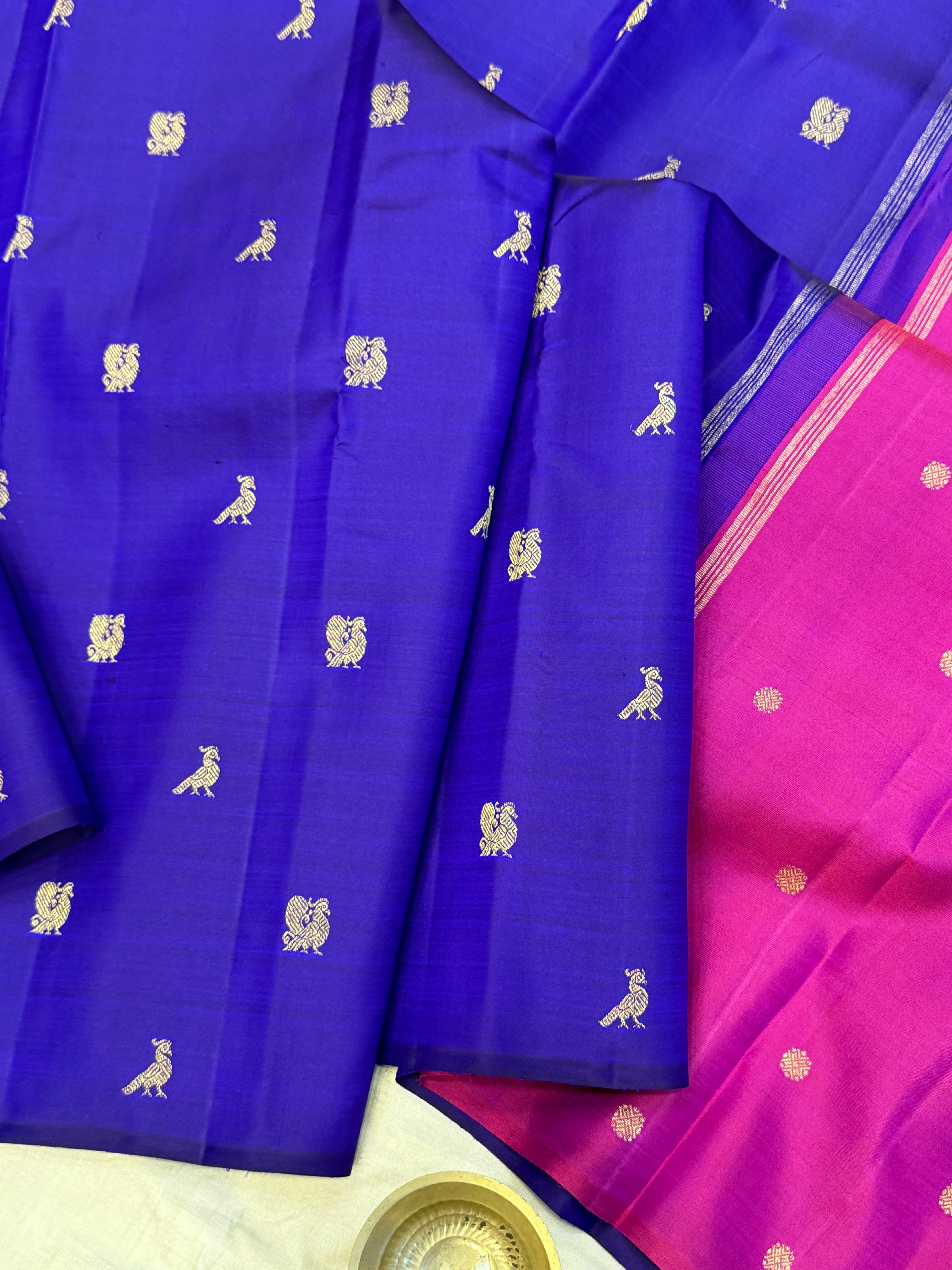 Purple borderless double pallu / Kanjipuram silk