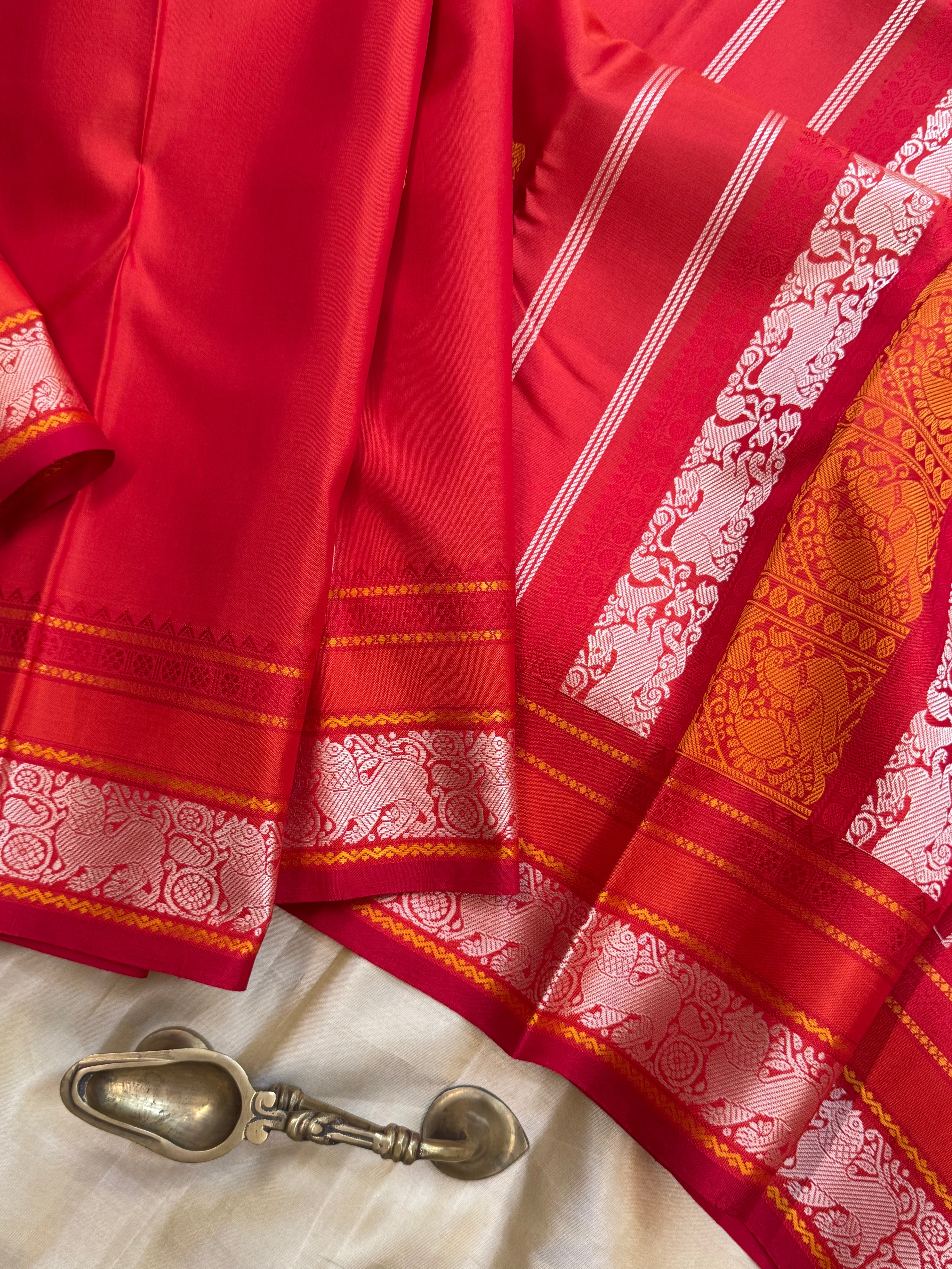 Red silver thread work / special edition silk