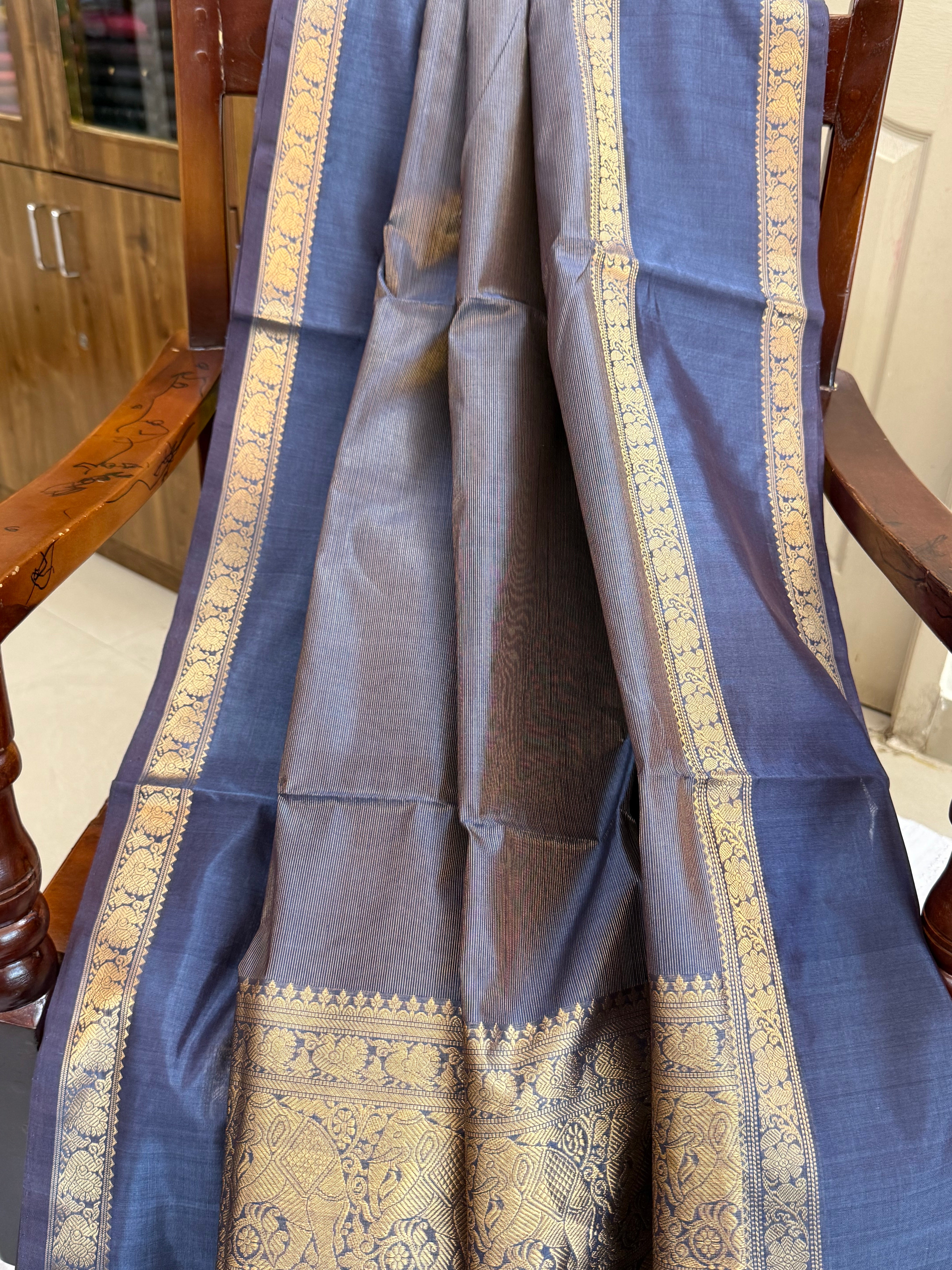 Greyish blue tissue rettapet border/ Premium Silk Cotton CL9732