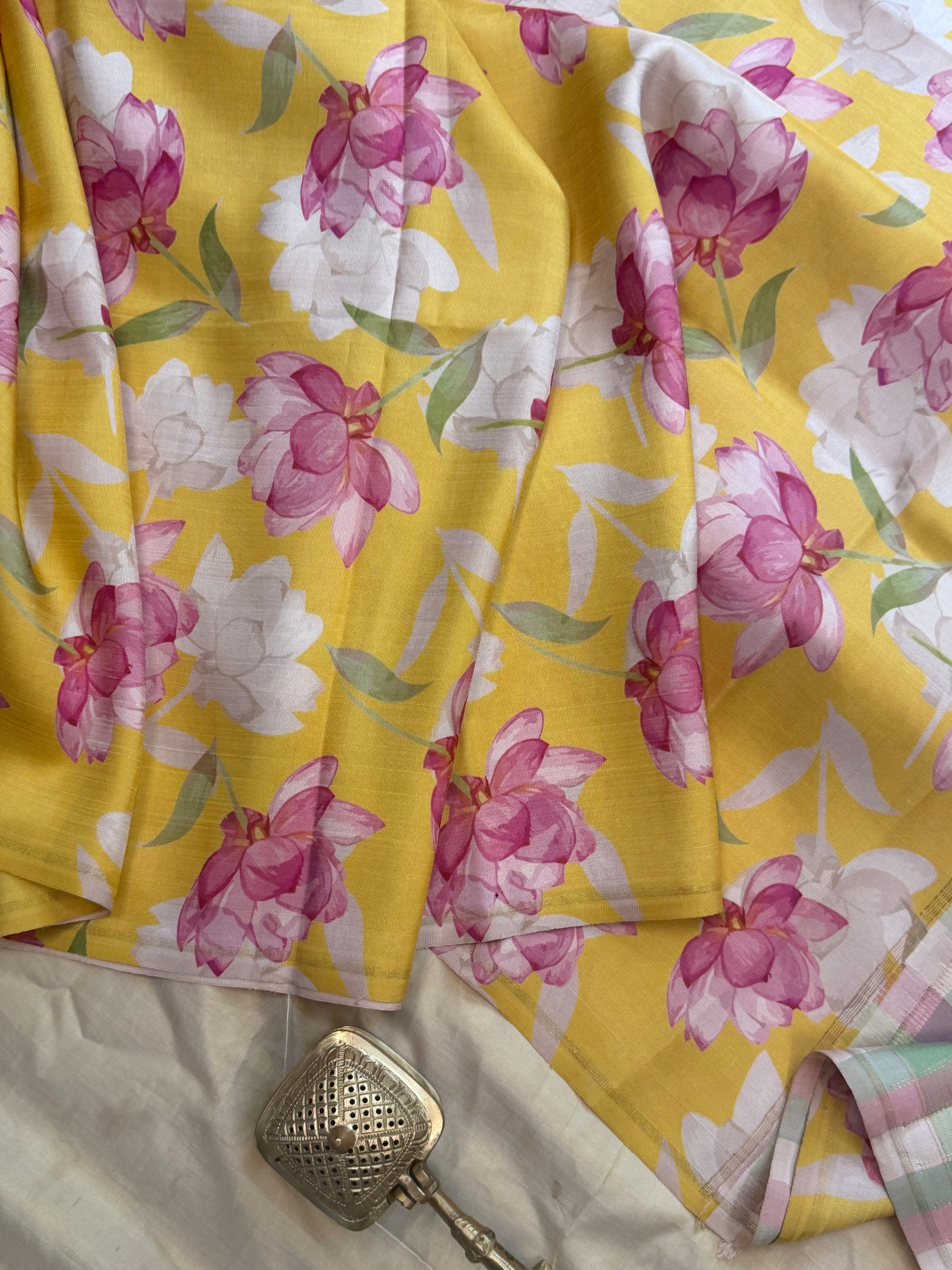 Floral digital printed / pure Zari Kanjipuram silk