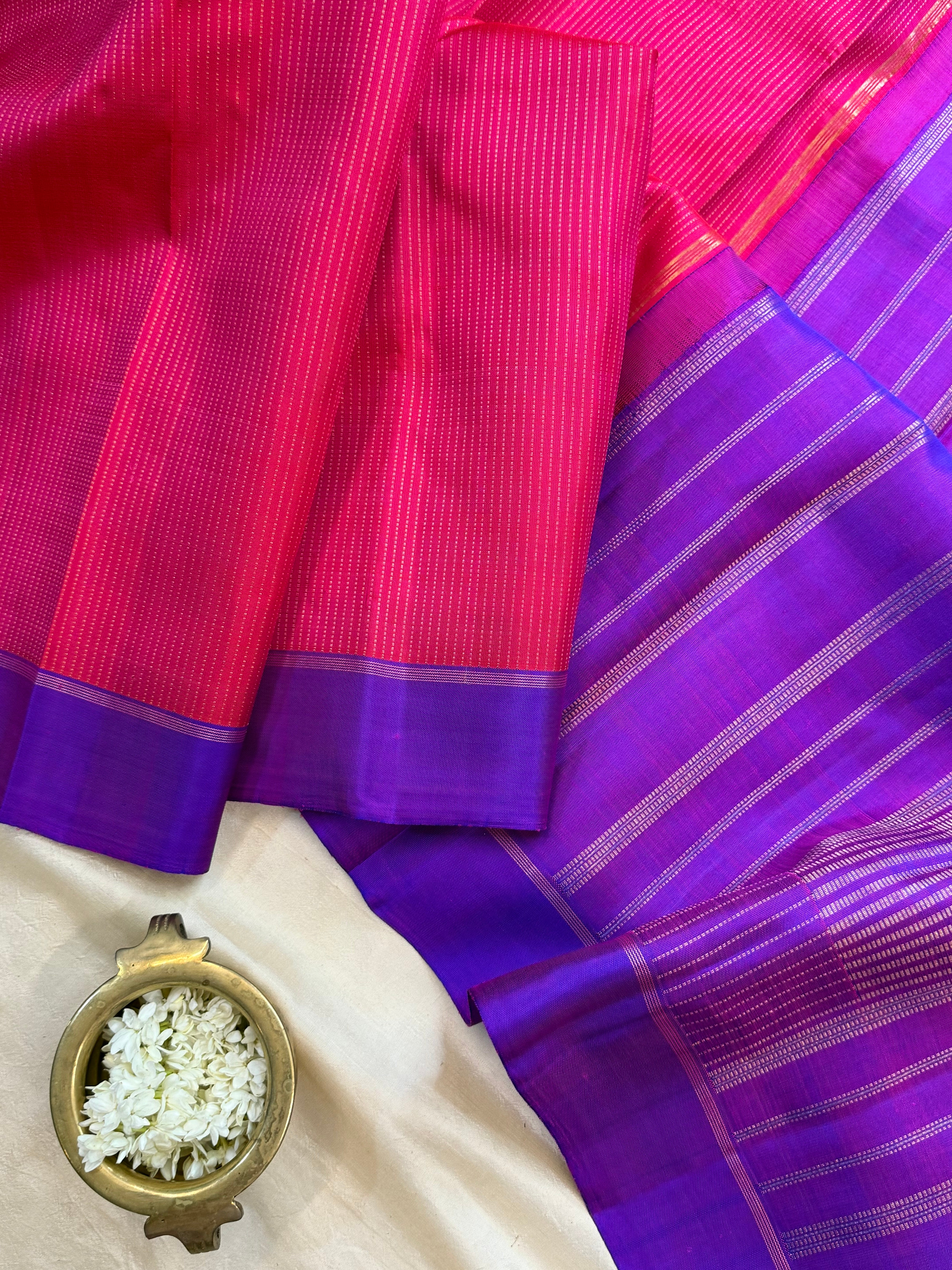 Pink shot purple zari lines / kanjipuram silk