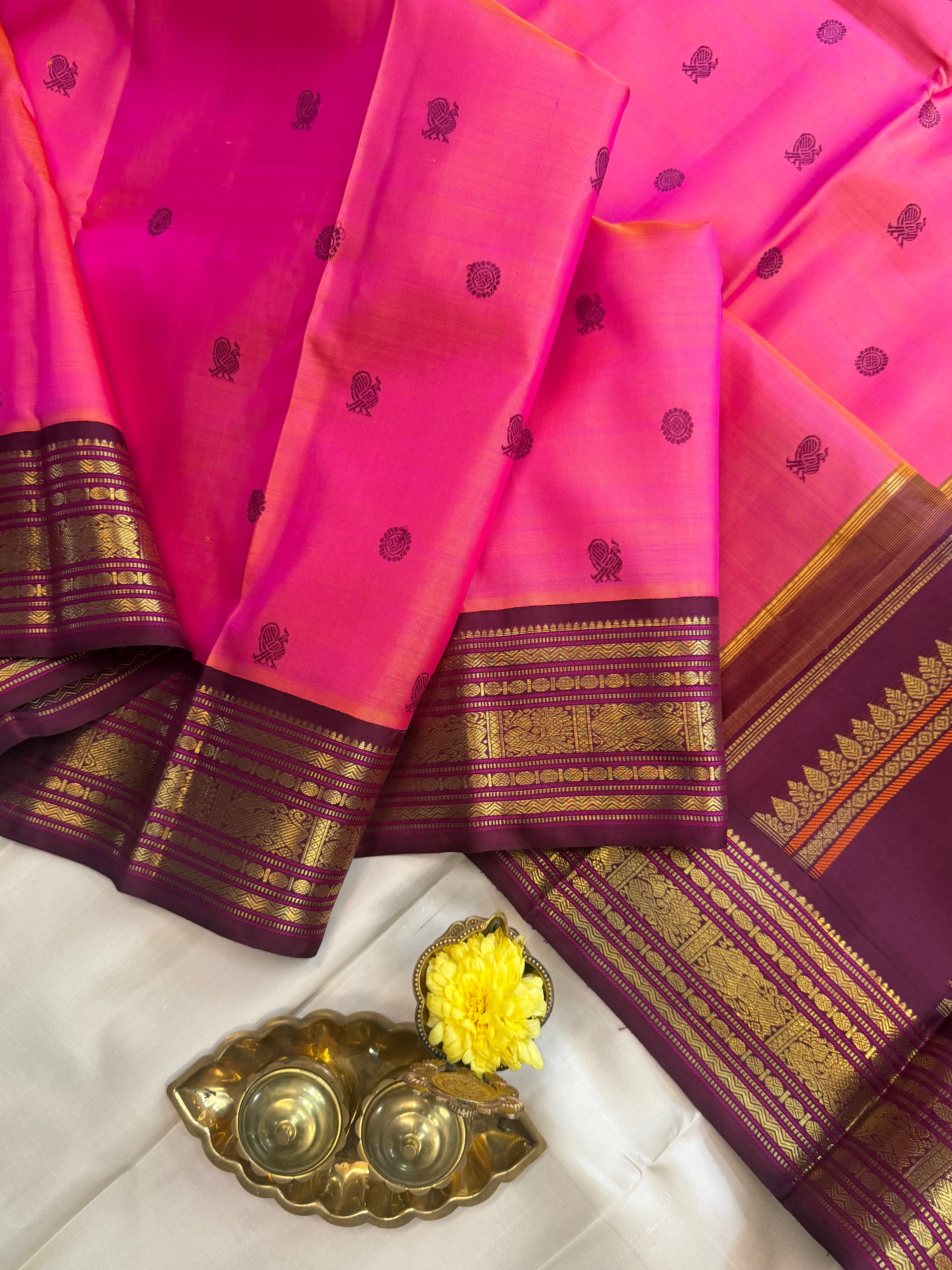 Korvai Varamahalakshmi edit : Peachsih pink Annam Korvai Kanjipuram silk saree