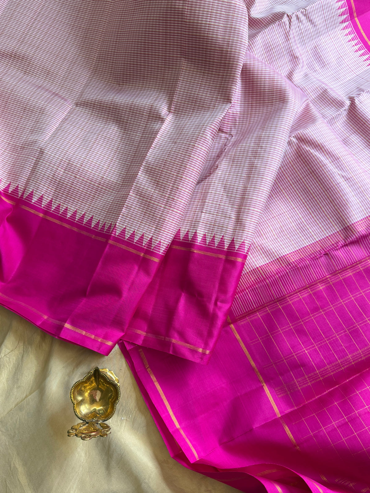 Striped Korvai pink Kattam border Arani silk saree