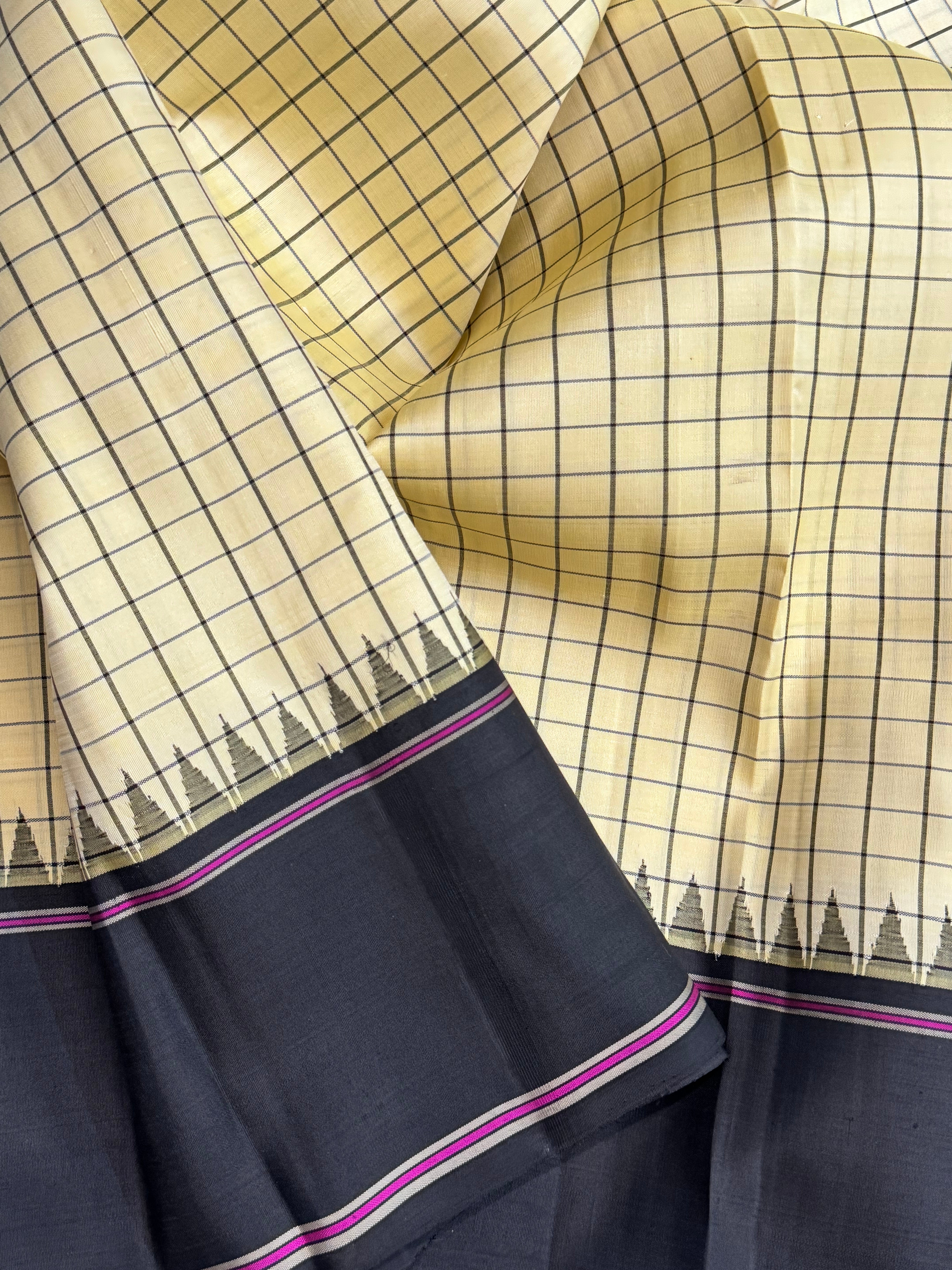 Offwhite shot lemon yellow and black checks / Arani silk