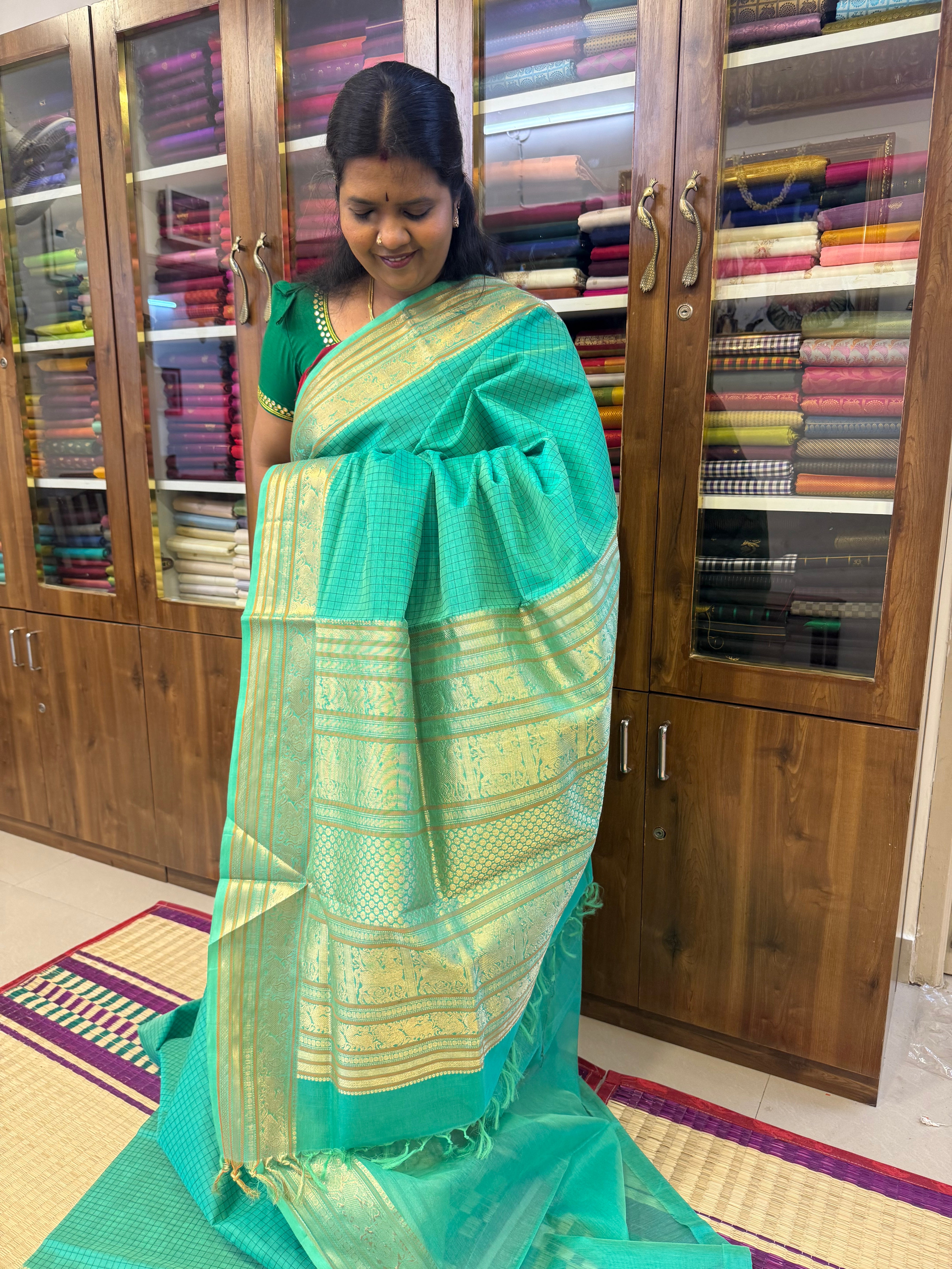 Sea green Kattam silk cotton