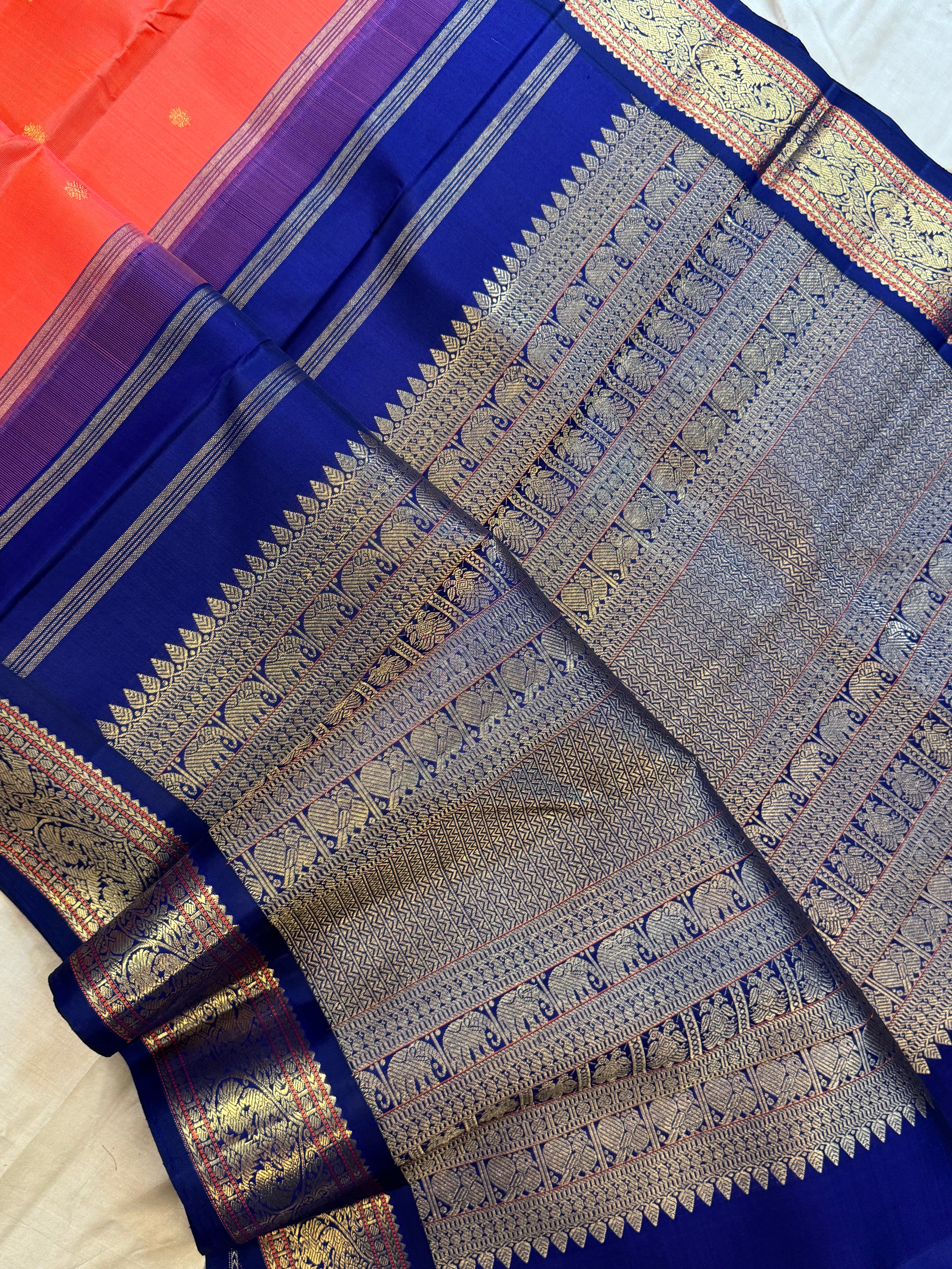 Rust blue Korvai / Kanjipuram silk