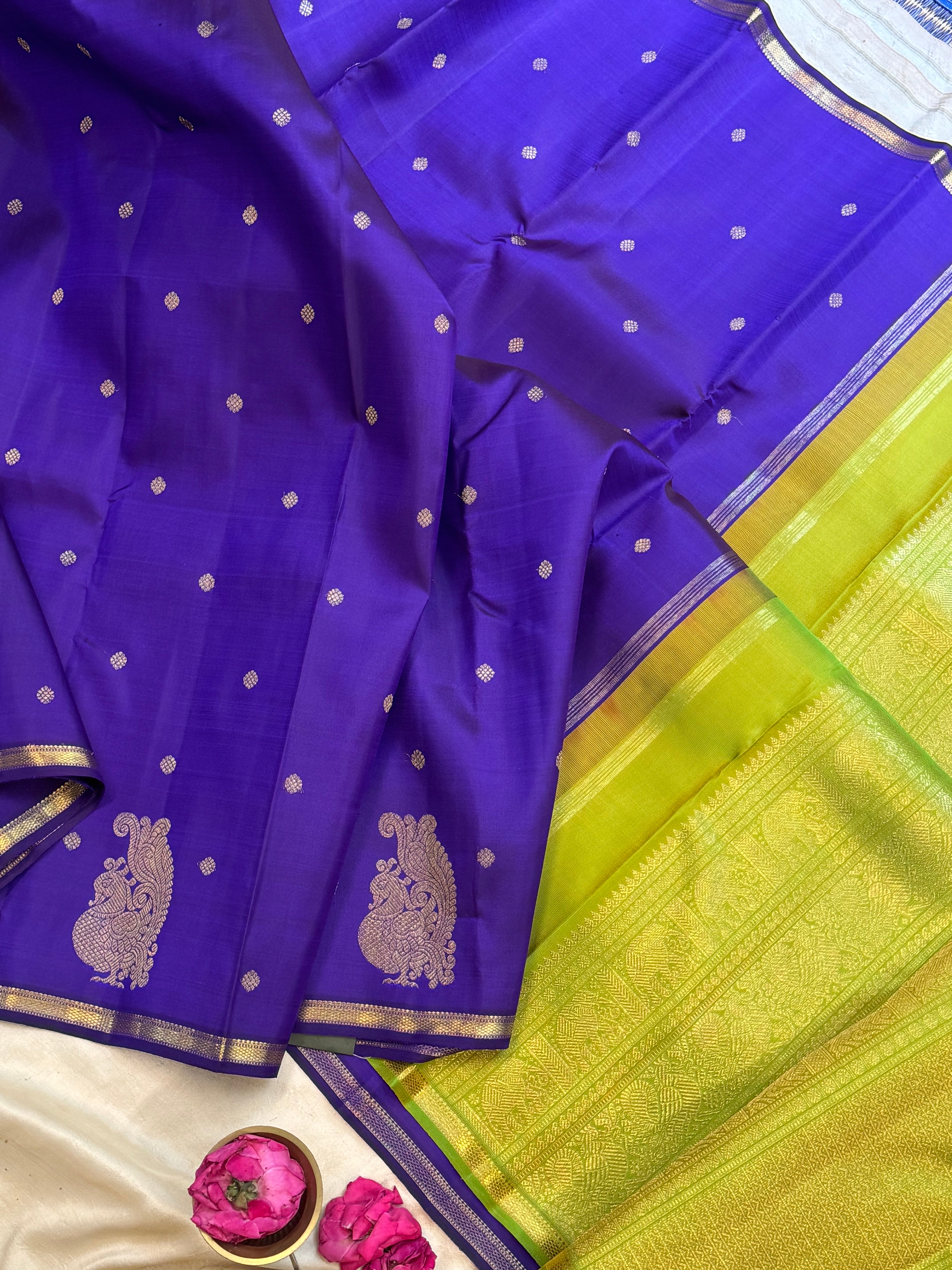 Beetu Butta purple small border kanjipuram silk