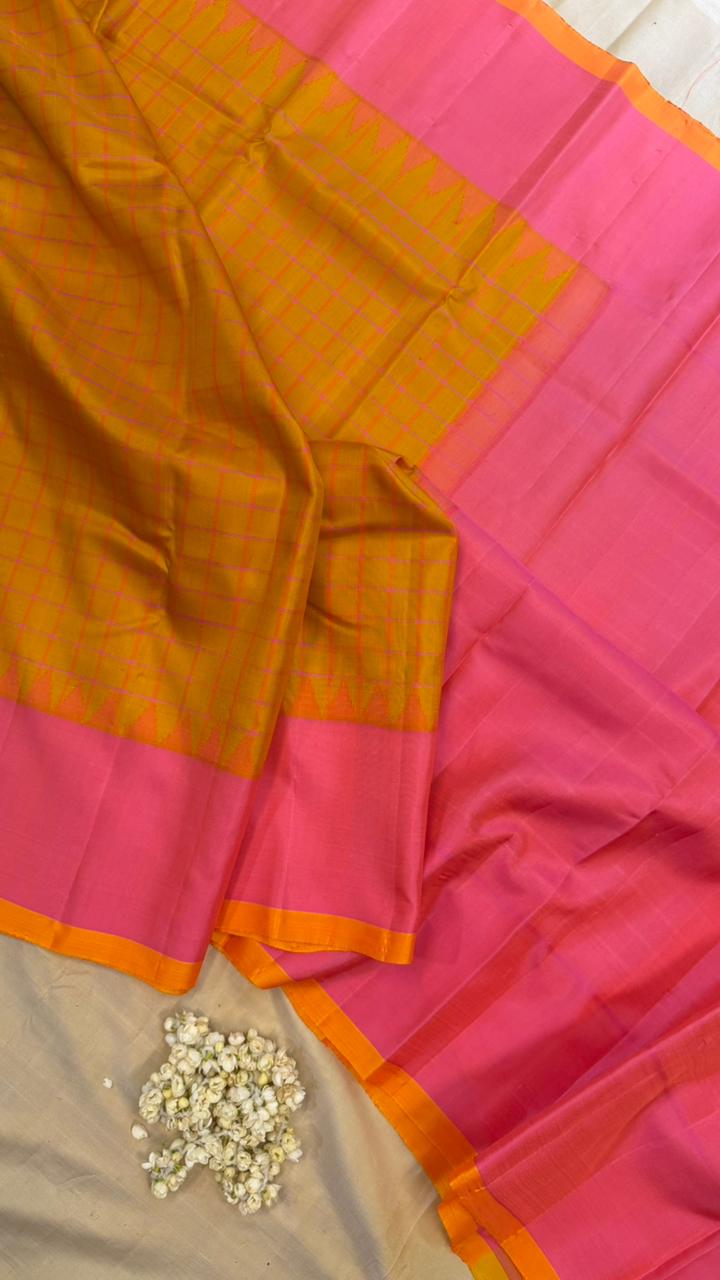 Mustard and pink / Gadwal silk