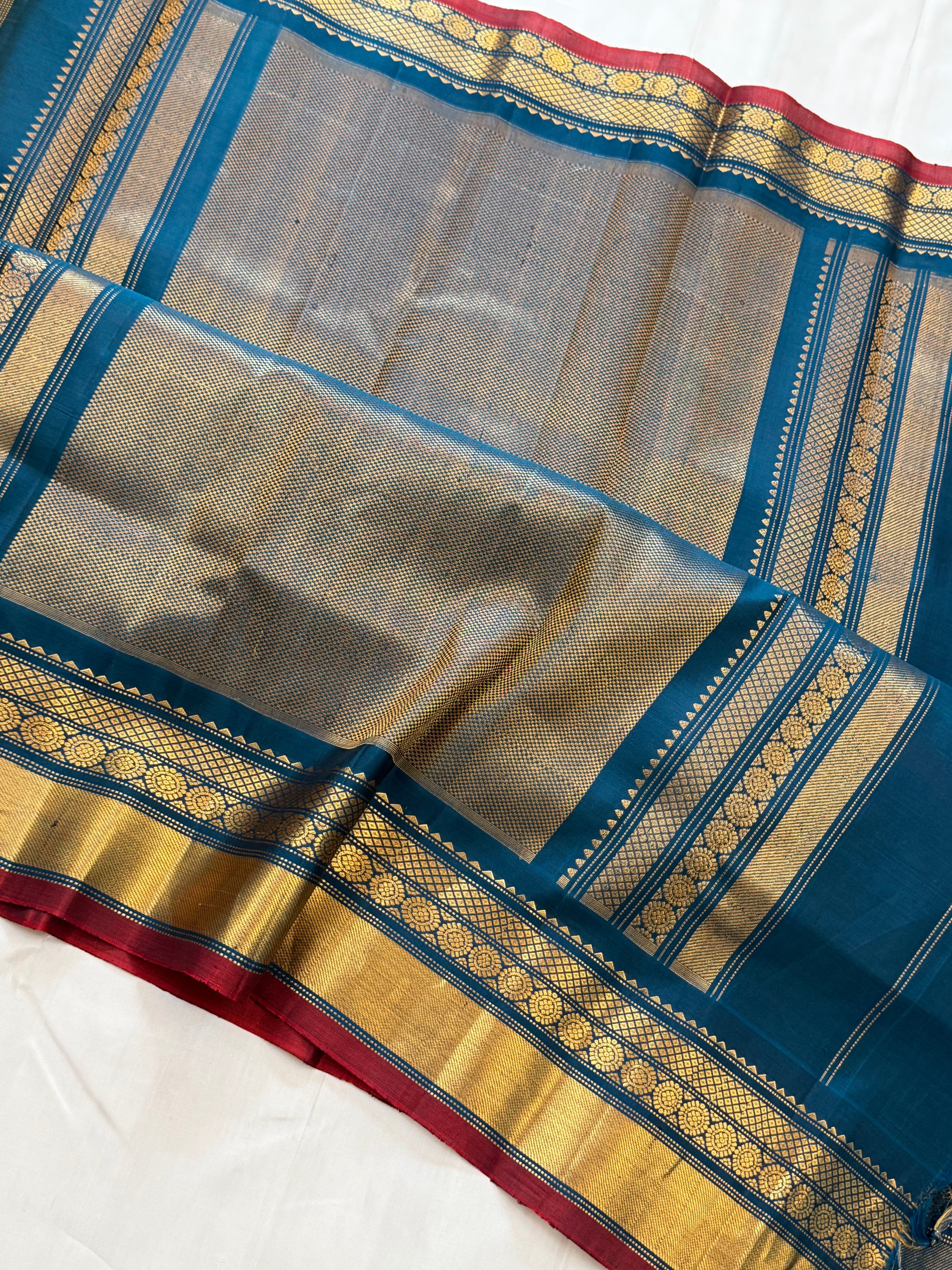 Orange body chakram Butta teal blue border/ Gadwal silk CLSA11304