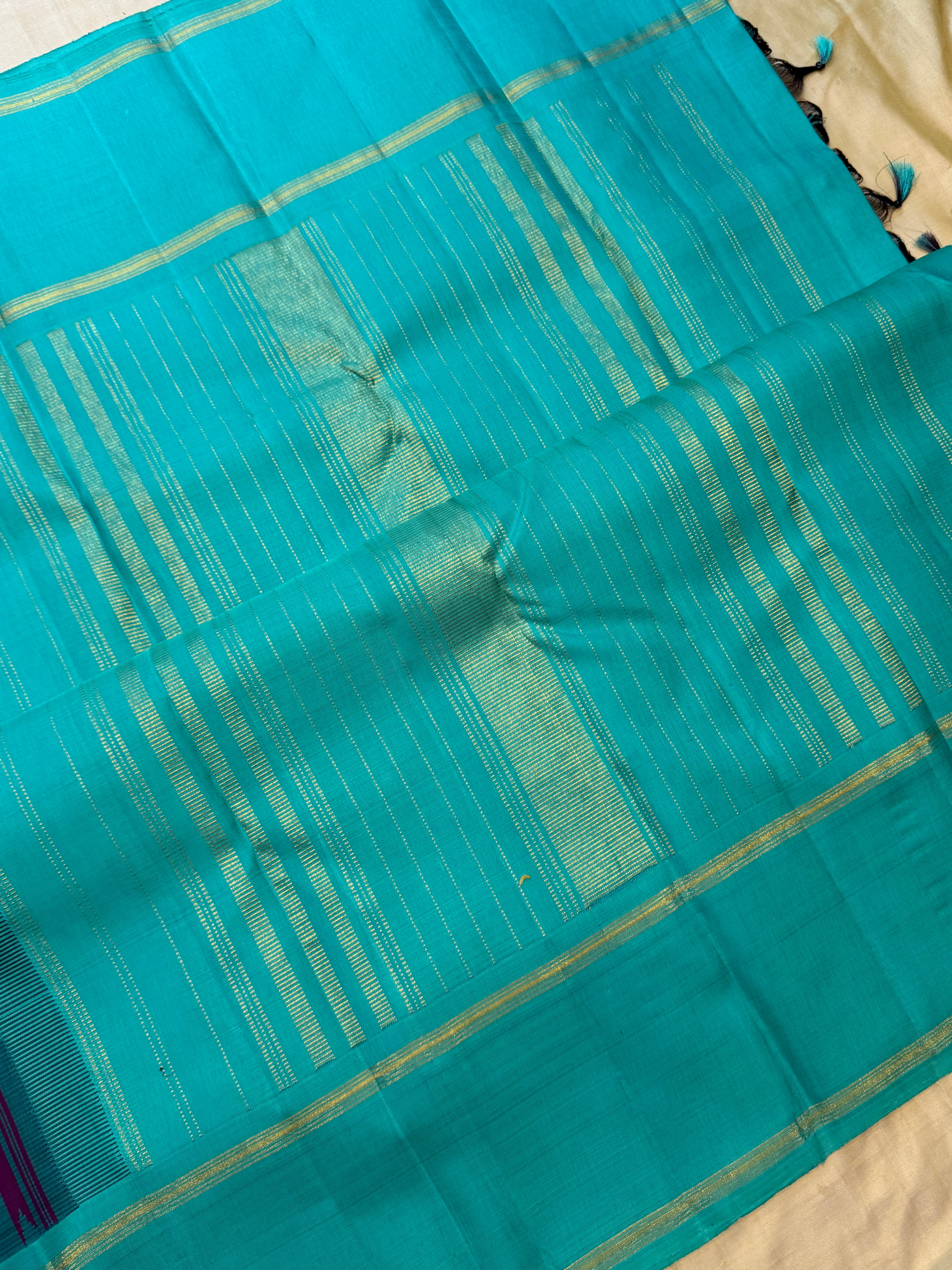 Aubergine and turquoise blue checks butta / Arani silk