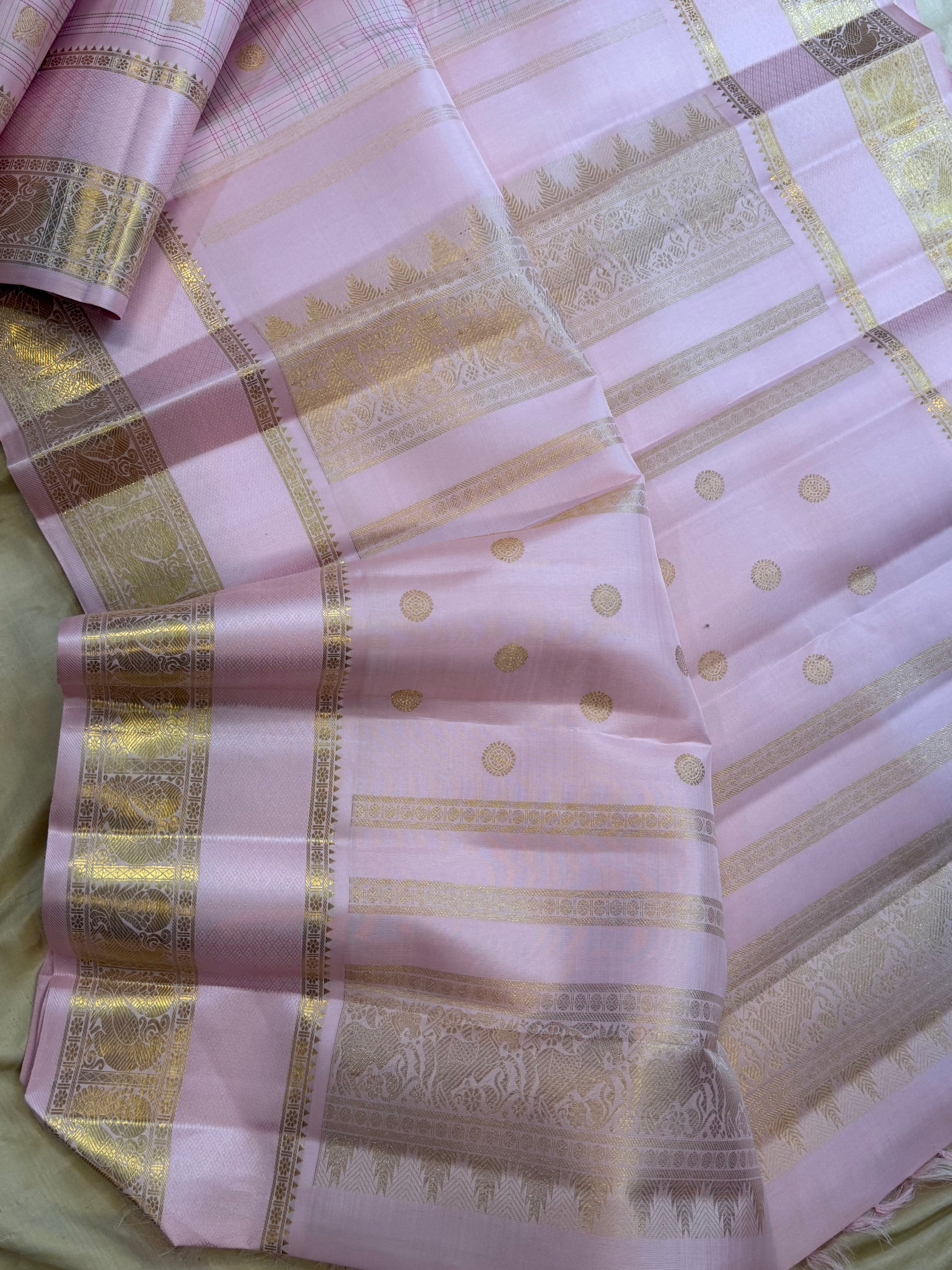 Baby pink thread Kattam retta pet pure Kanjipuram silk CL10144