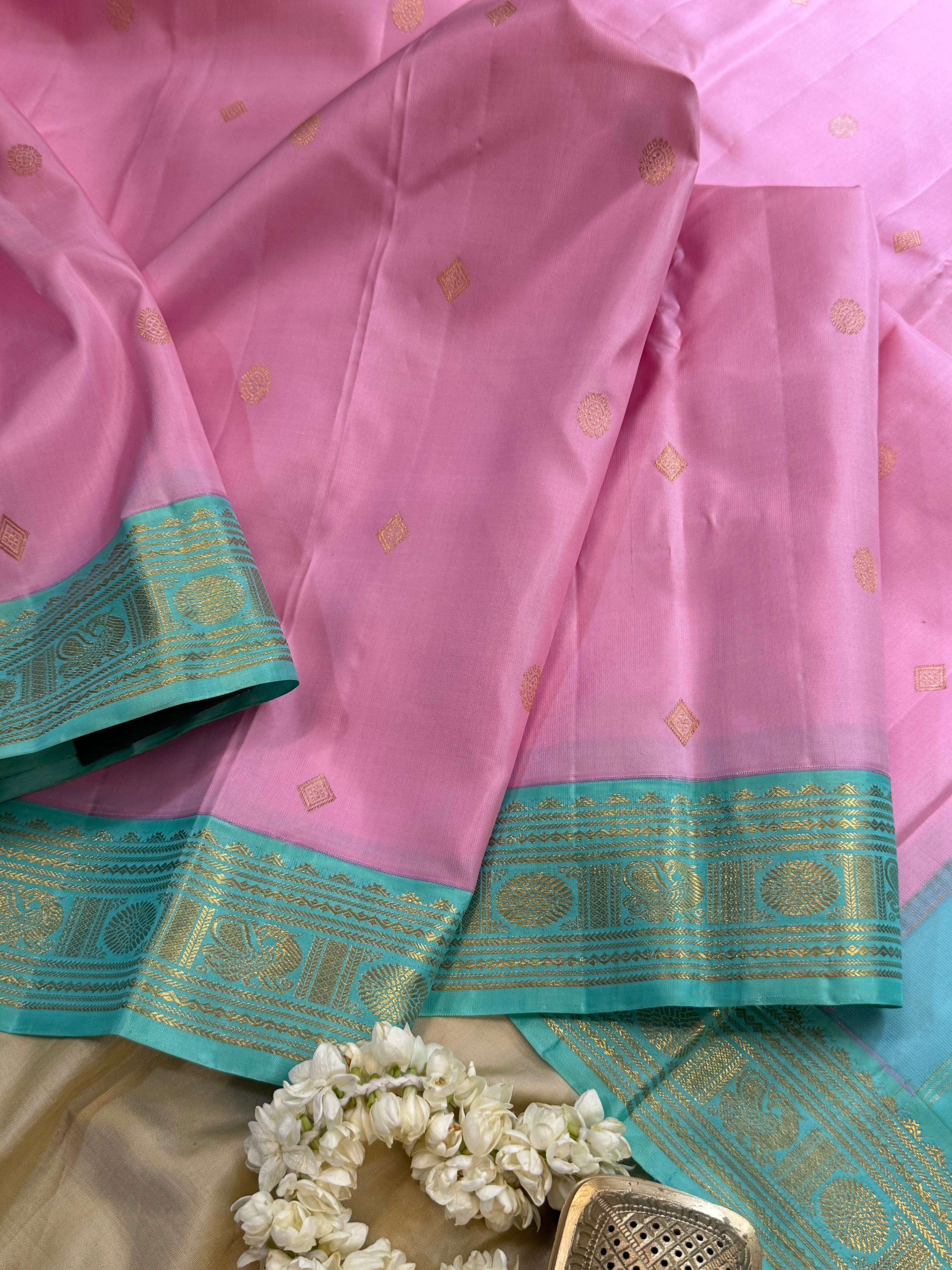 Pink and turquoise blue korvai / Arani Silk CL10108