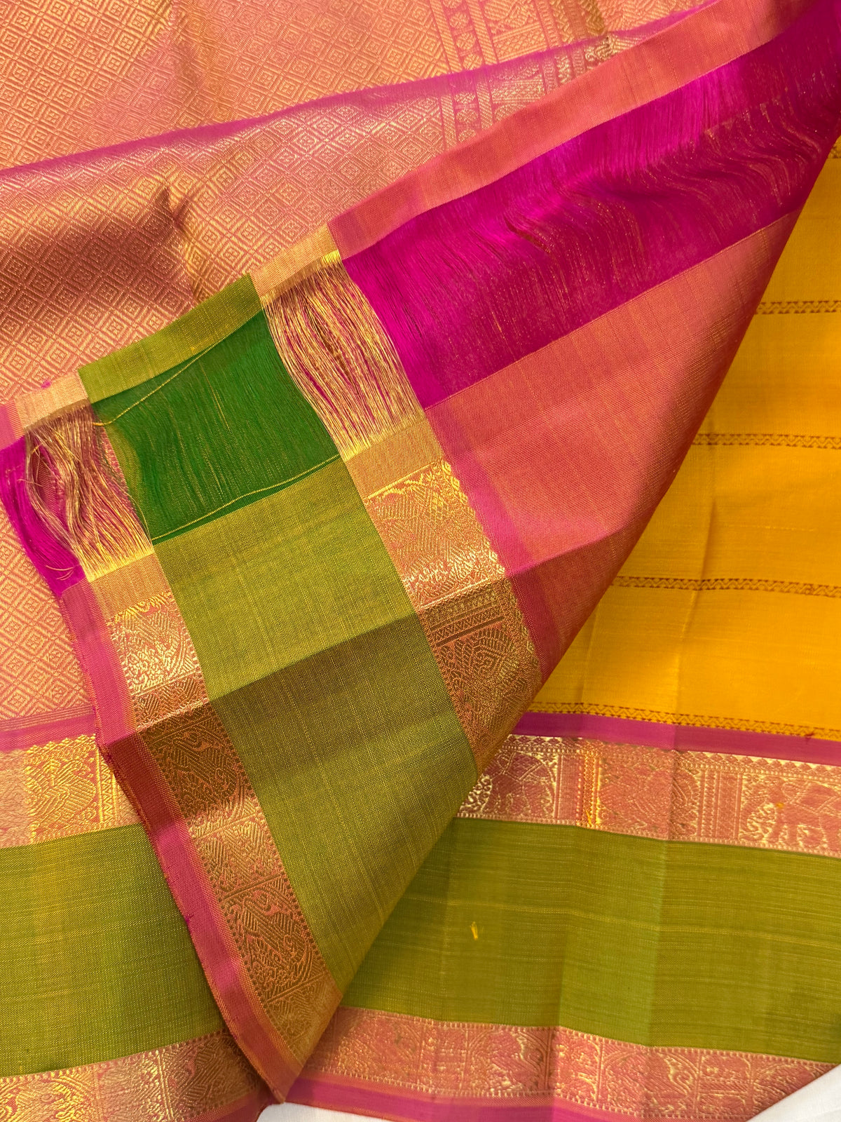 Yellow - Day 1 Navarthri colour pure Zari Kanjipuram silk / Yellow Kattam Butta