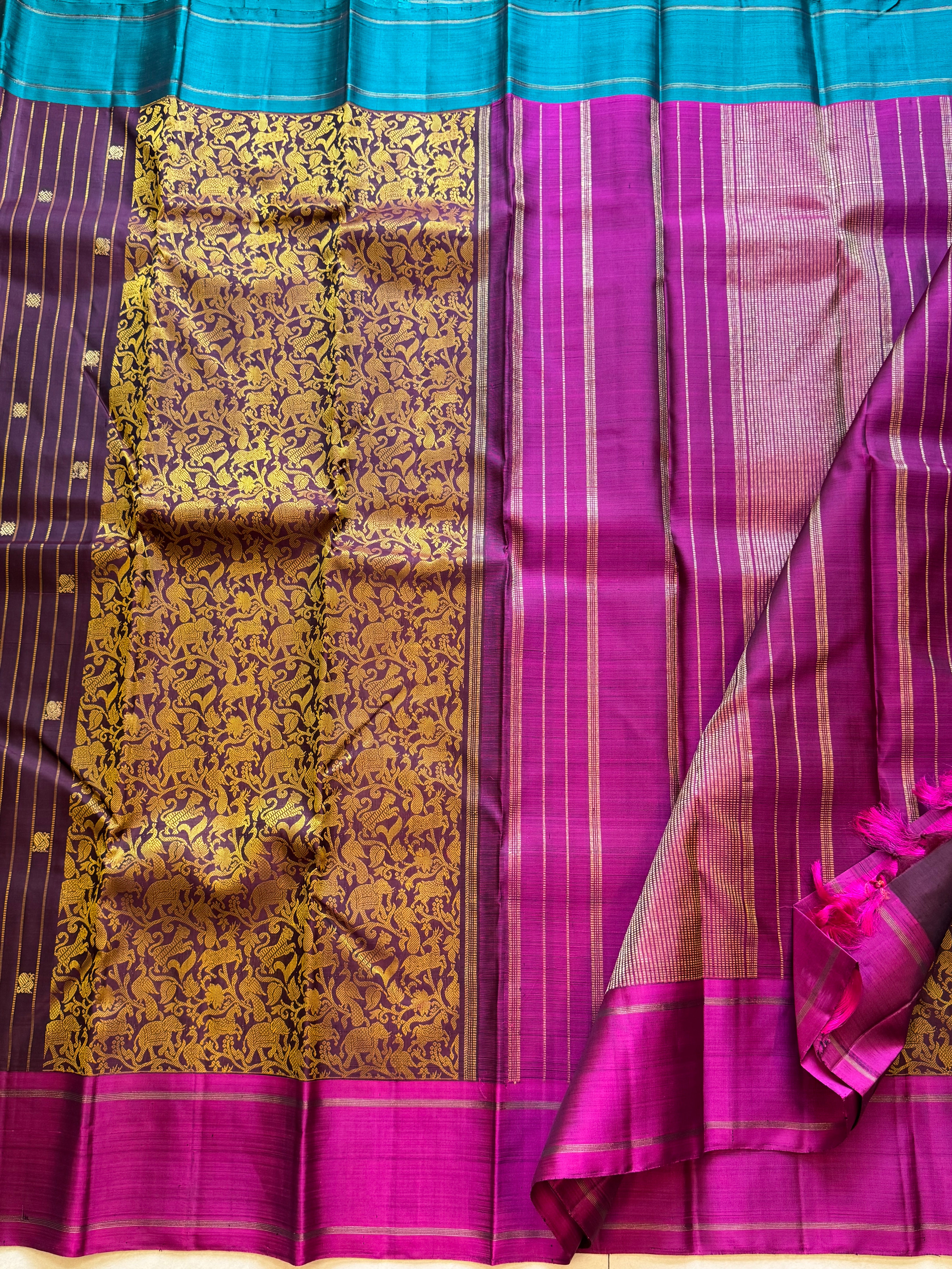 Nithya: Paaku Kanjivaram Silk Saree with Ganga Jamuna Border