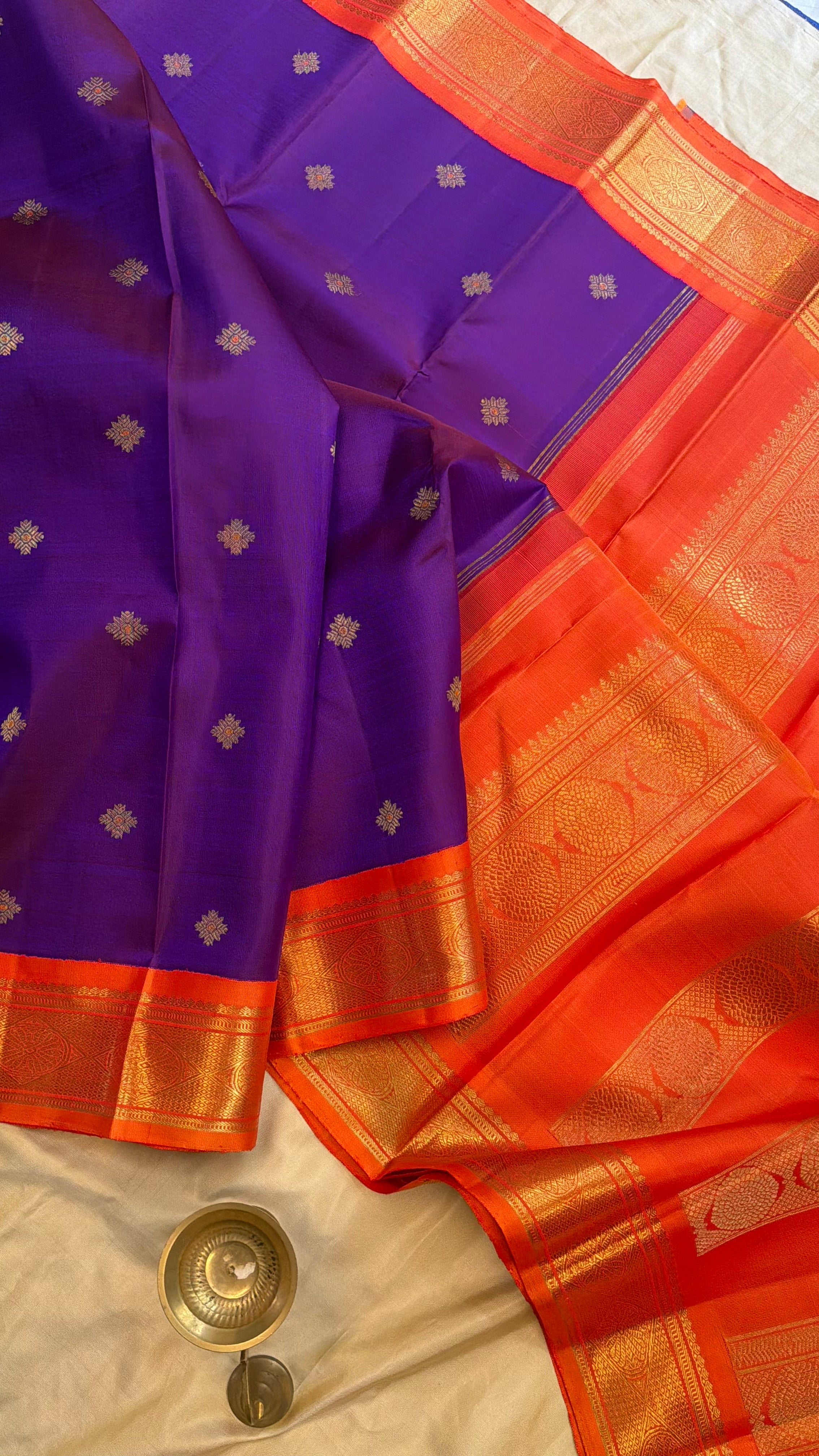 Purple Orange Korvai / Kanjipuram silk