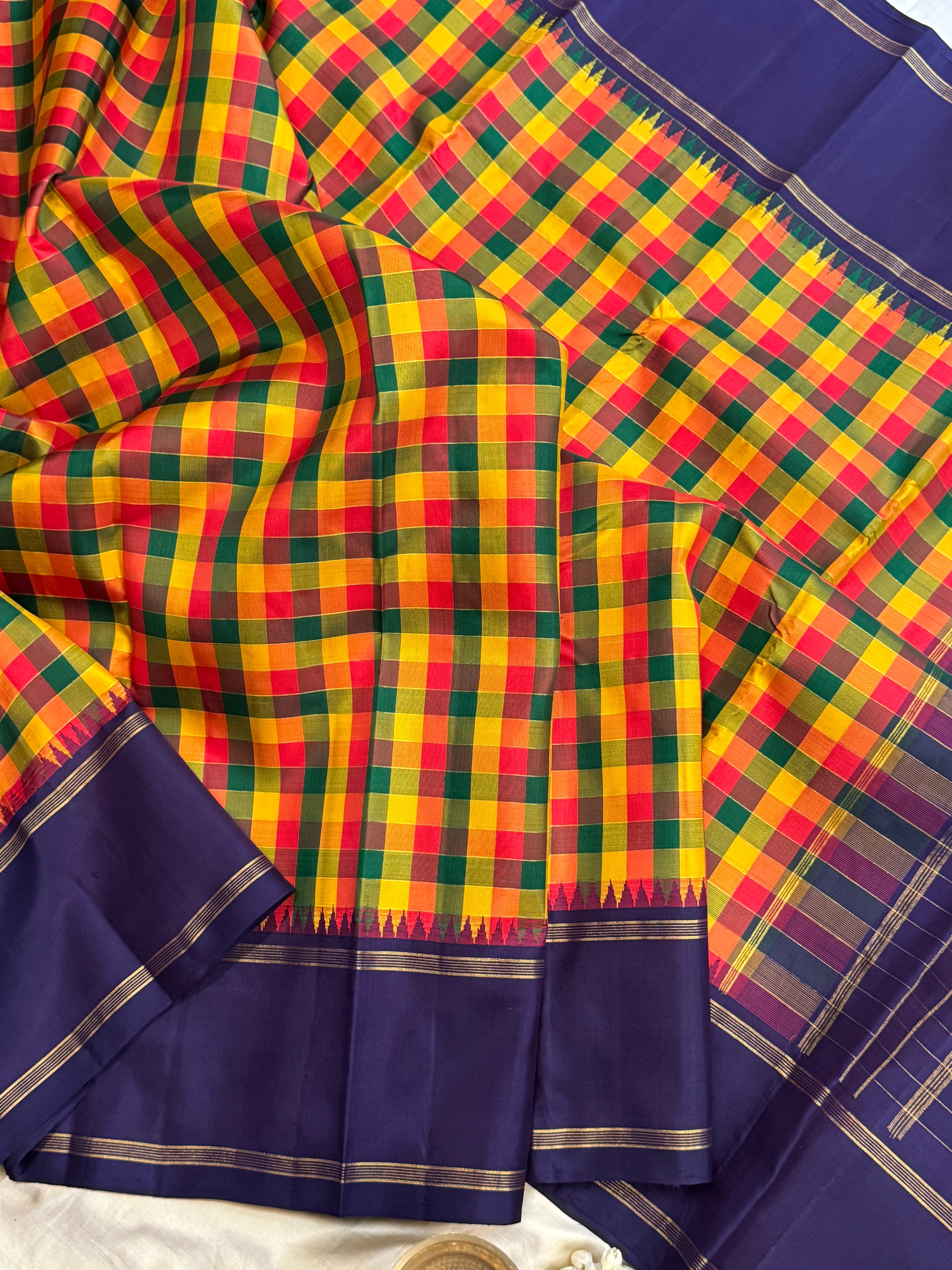 Paalum pazhamum check and purple border / Arani silk