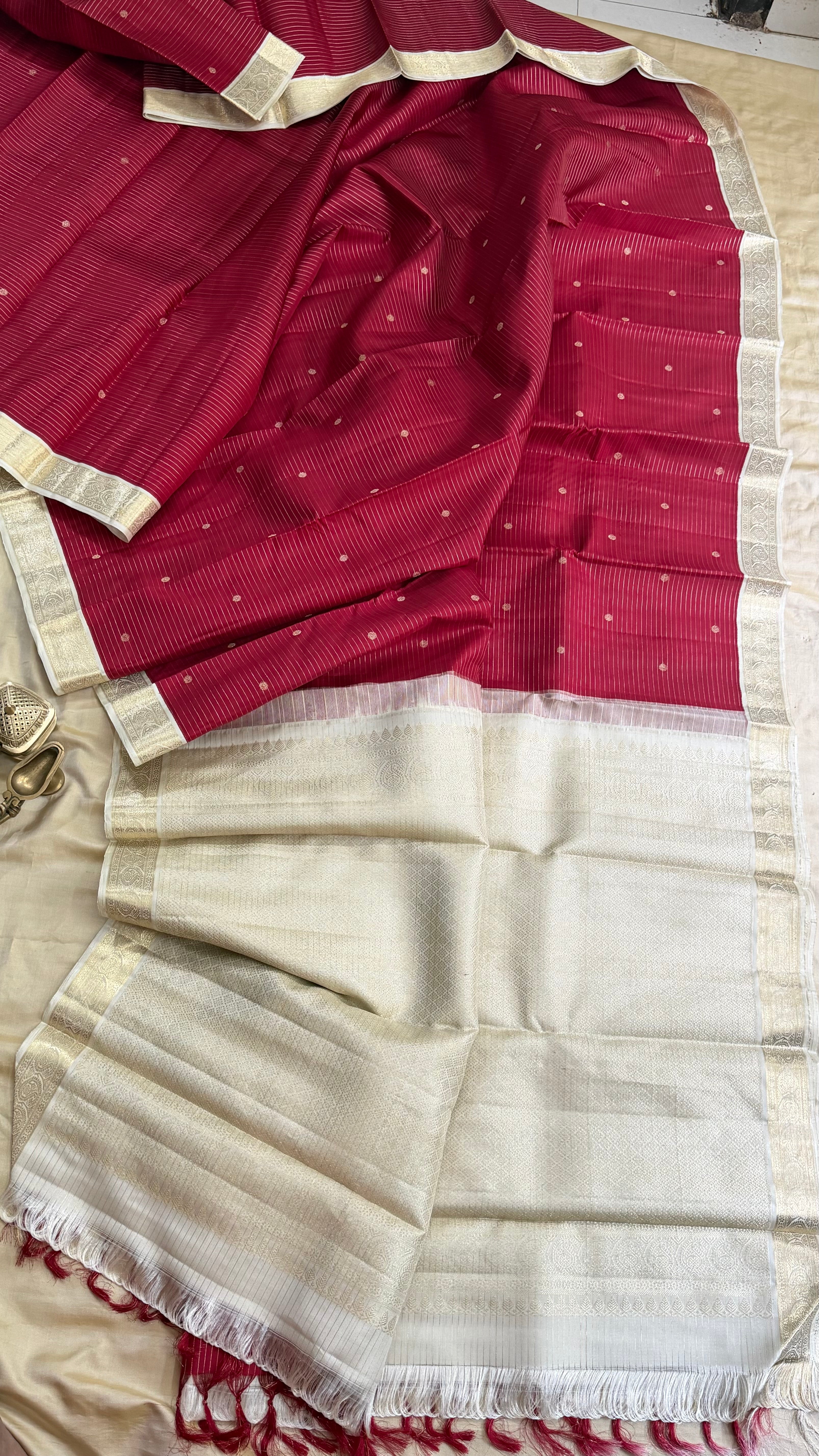 Amoha : Dark red small border Korvai Kanjipuram silk 9092CL
