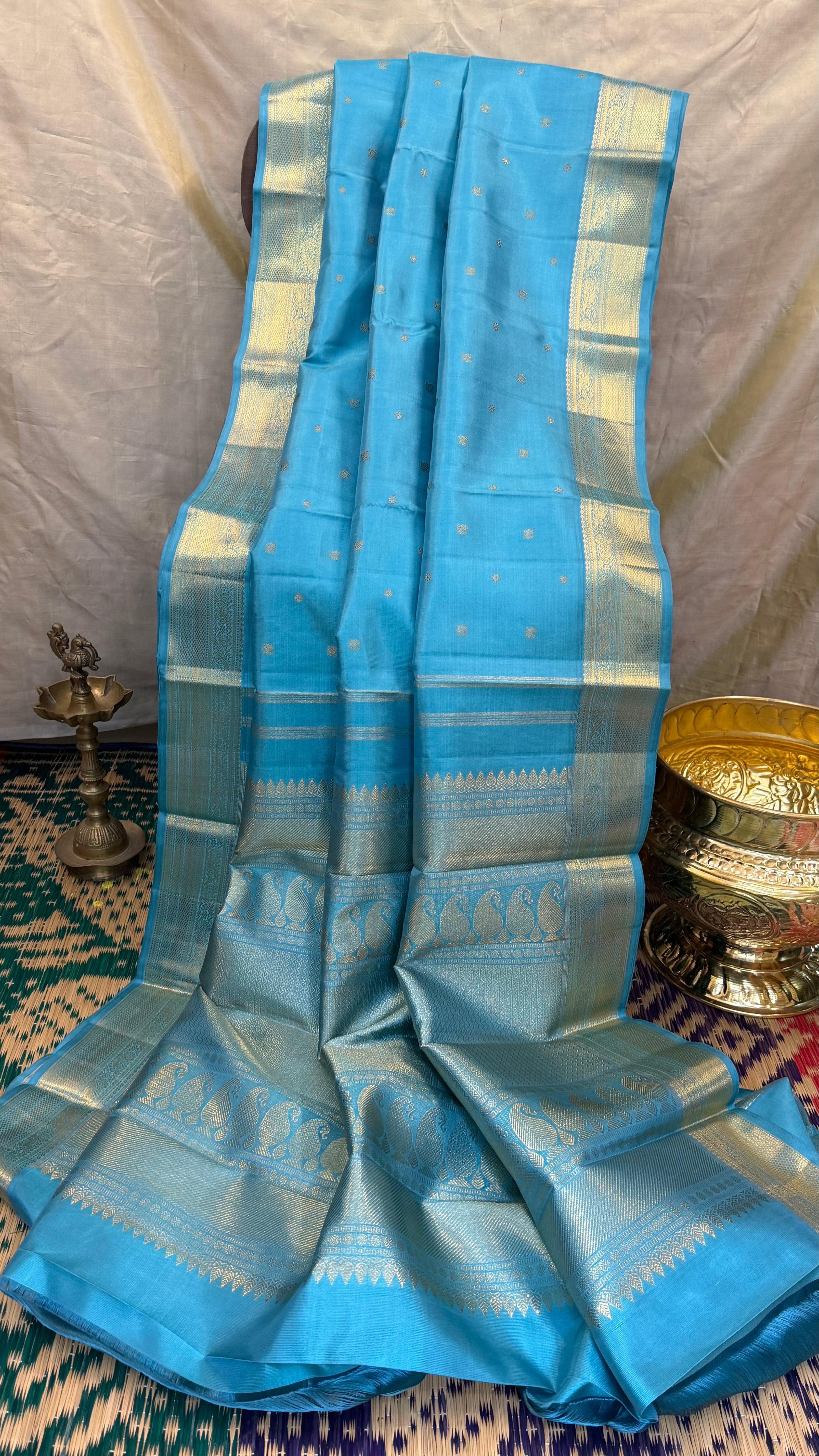 Swapnam : powder blue pet/ Kanjipuram silk