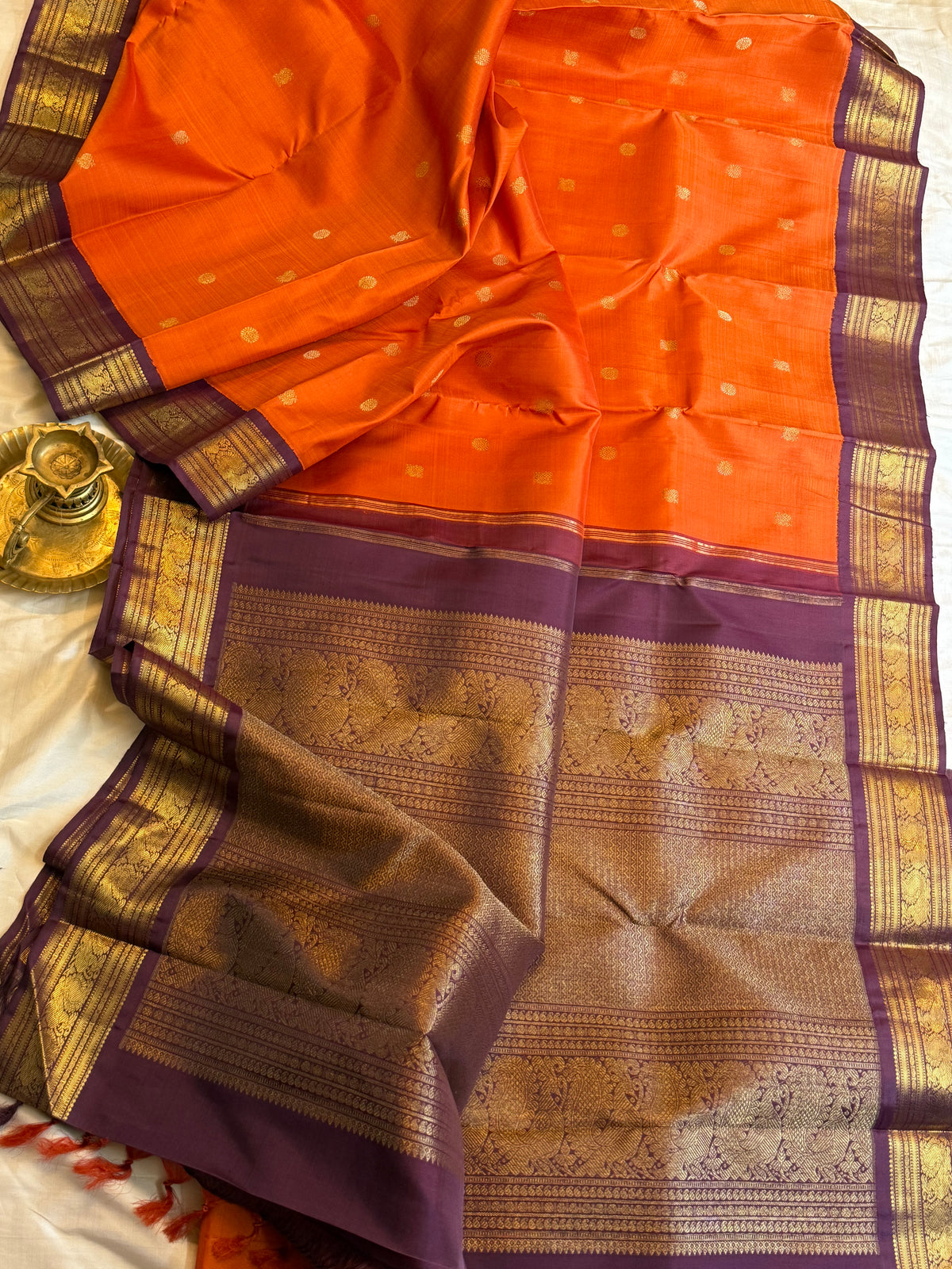 Rust with chocolate brown border Korvai kanjipuram silk